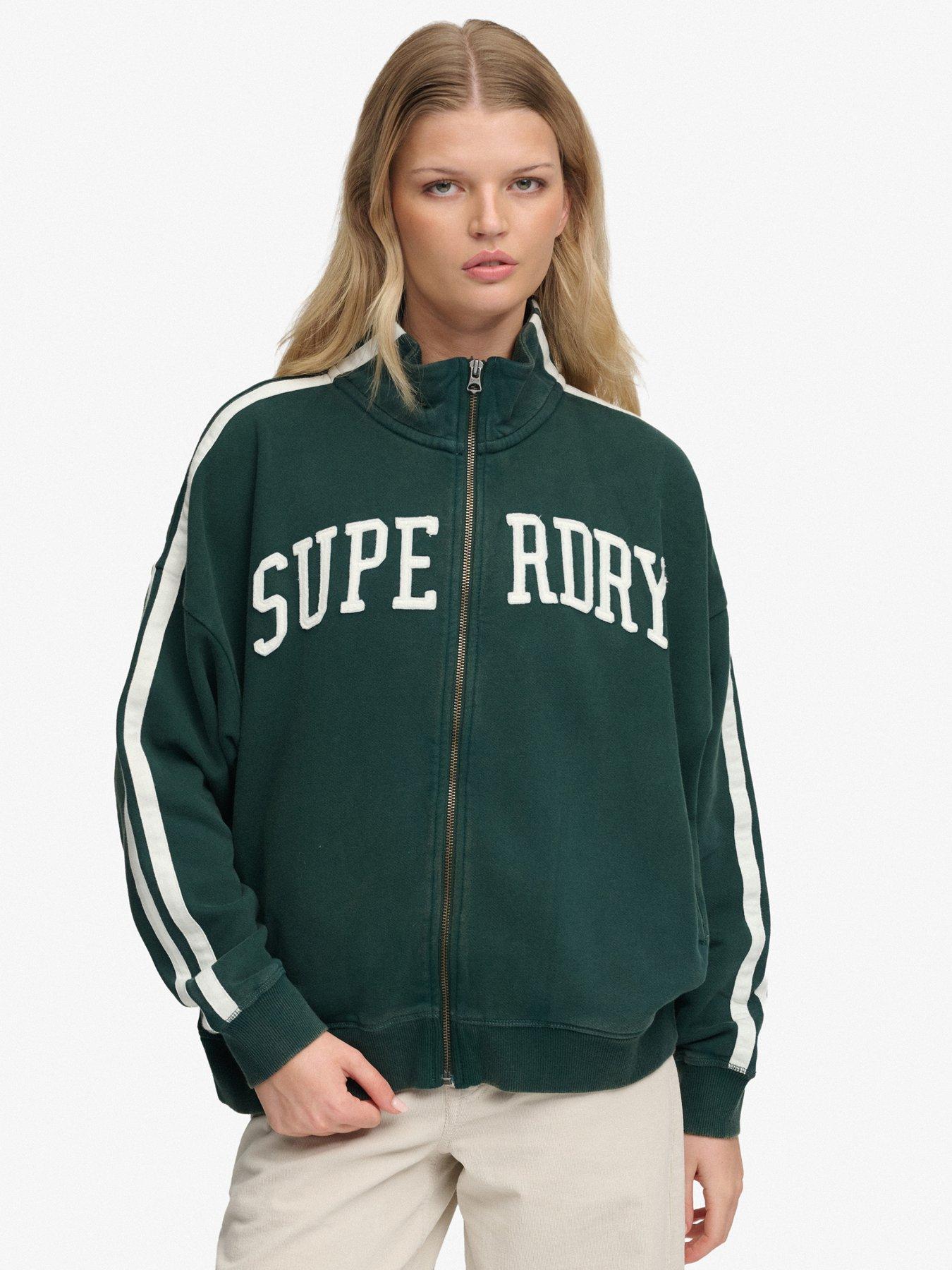 Superdry Ath Ess Applique Loose Zip Track Top - Green
