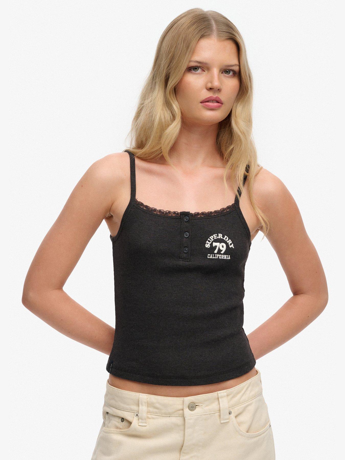 Superdry Athletic Embroidered Button Cami Top - Grey