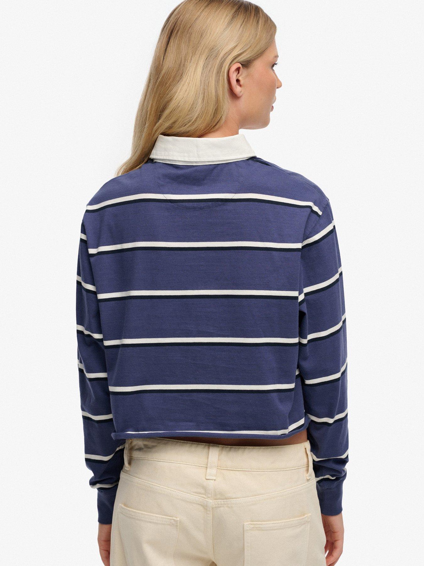Image 2 of 5 of Superdry Athletic Essentials Cropped Stripe Rugby Shirt-blue