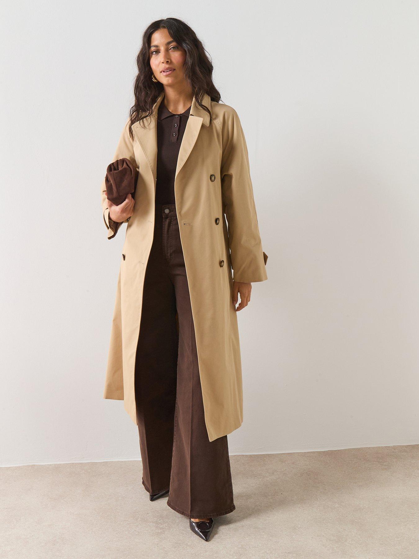 Image 1 of 6 of Mango Long Double-breasted Trench Coat - Beige
