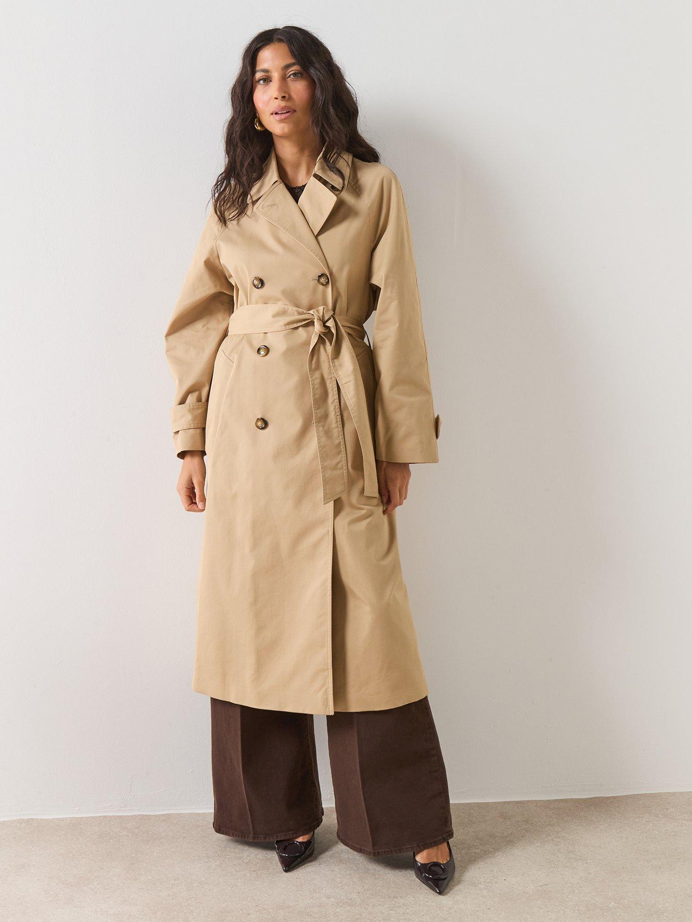 Image 3 of 6 of Mango Long Double-breasted Trench Coat - Beige
