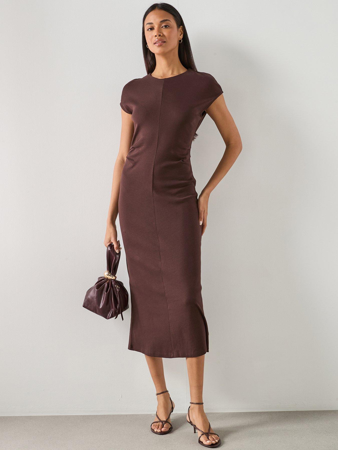 Mango Midi Dress With Draped Detail - Brown