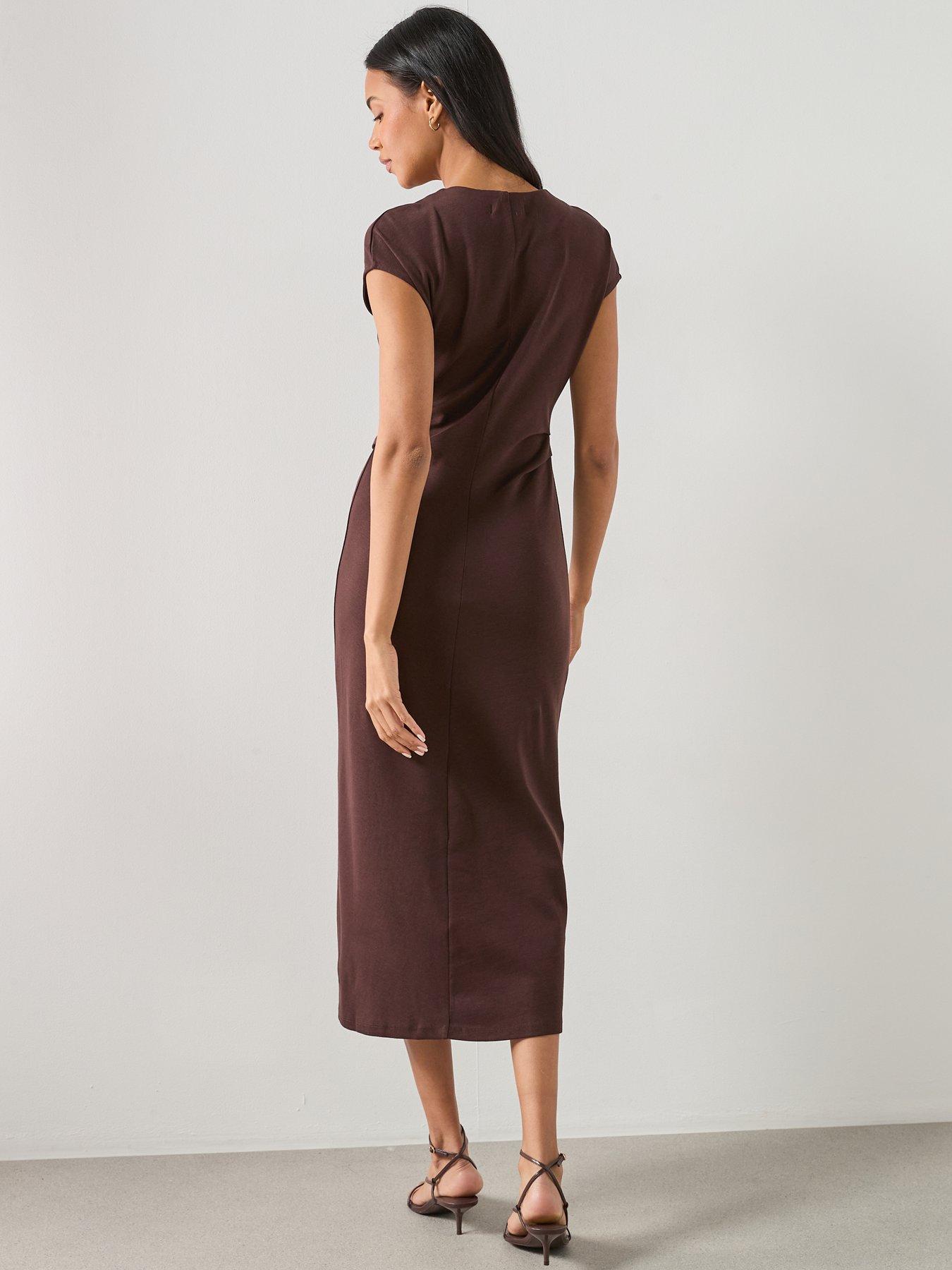 mango-midi-dress-with-draped-detail-brownstillFront