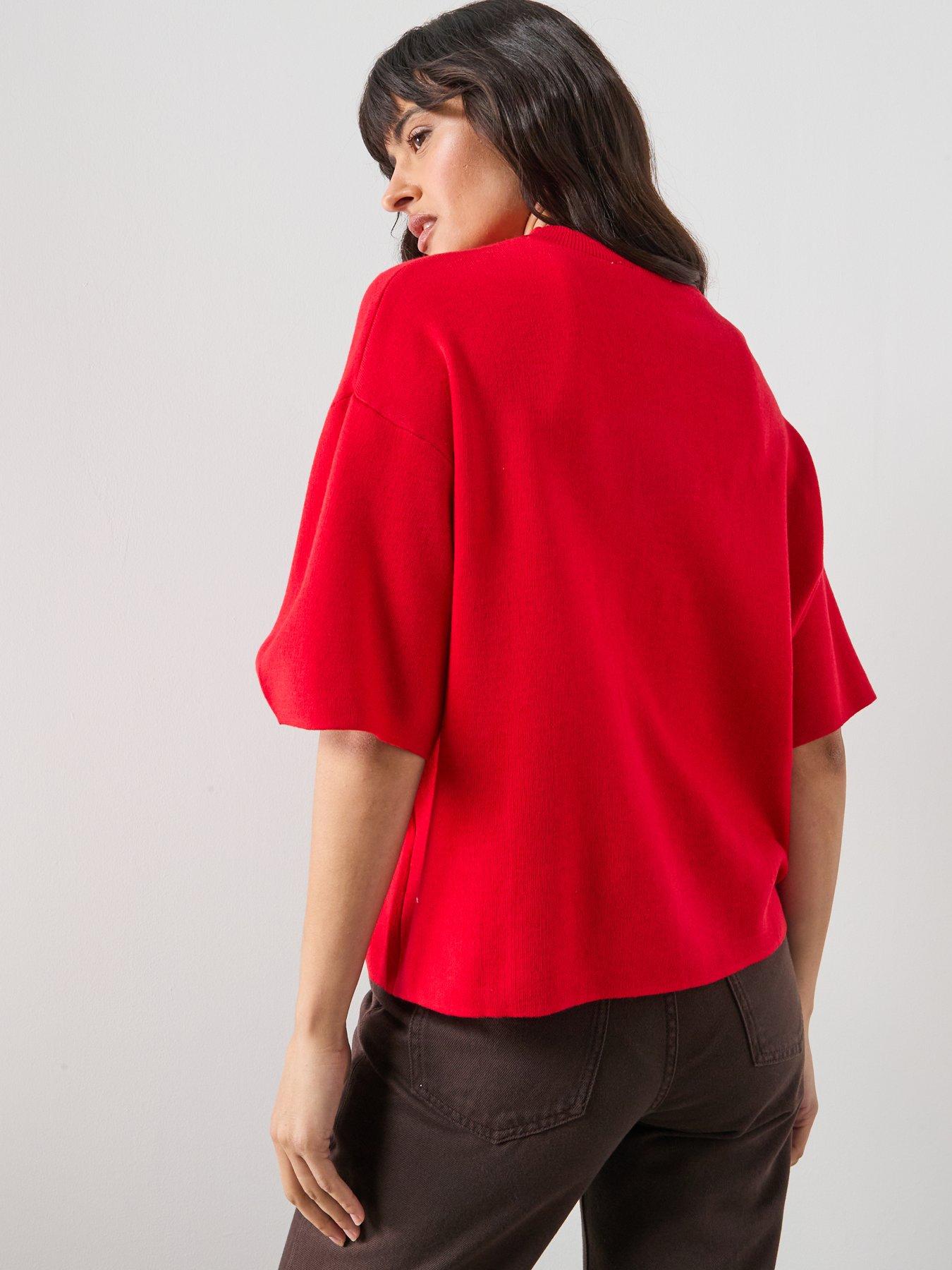 mango-oversize-short-sleeve-sweater-redstillFront