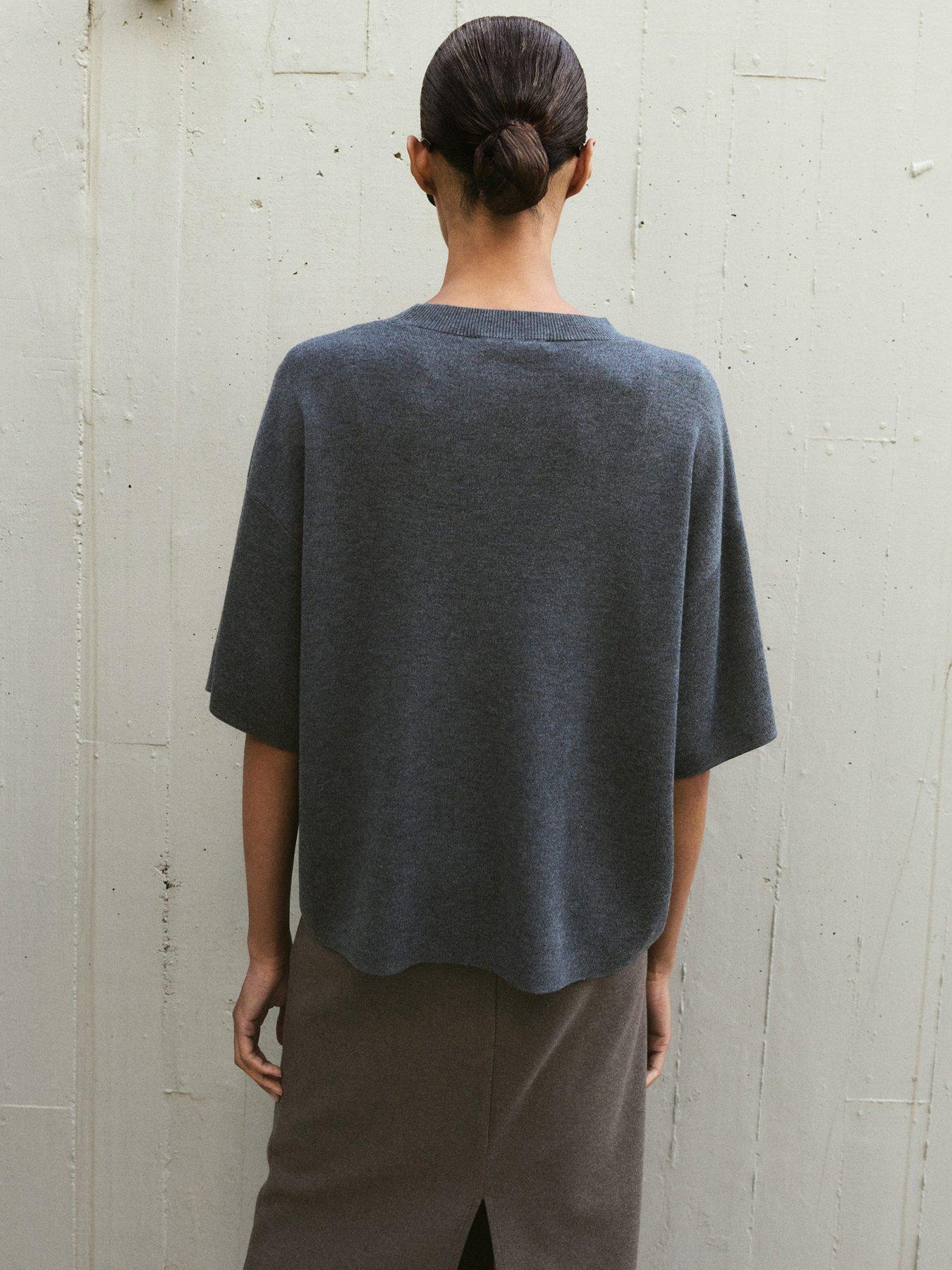 Image 2 of 6 of Mango Oversize Short Sleeve Sweater - Grey