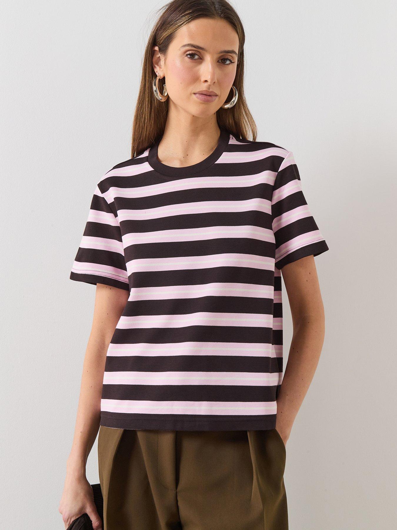 Image 1 of 6 of Mango Striped Short-sleeved T-shirt - Brown