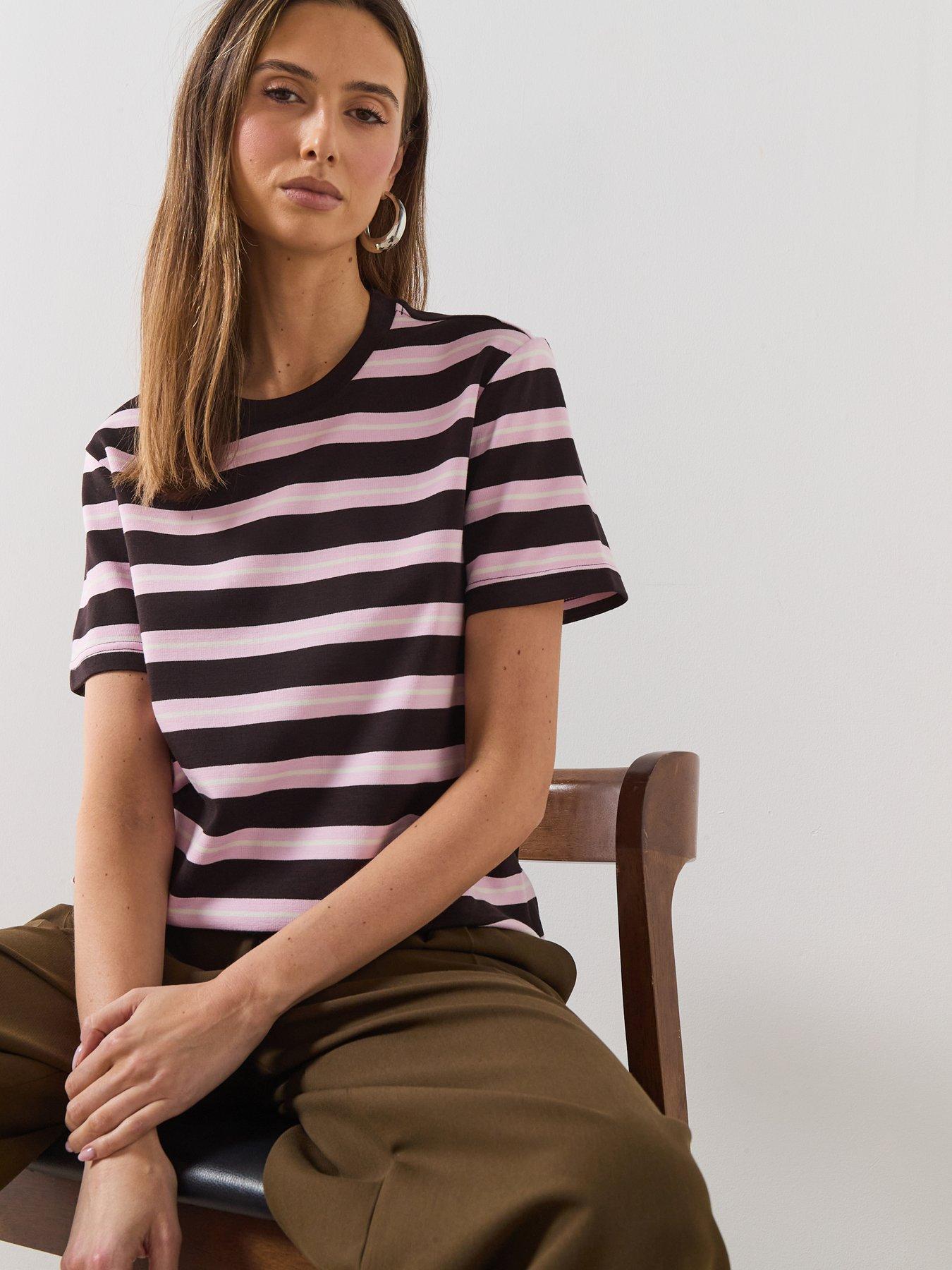 Image 3 of 6 of Mango Striped Short-sleeved T-shirt - Brown