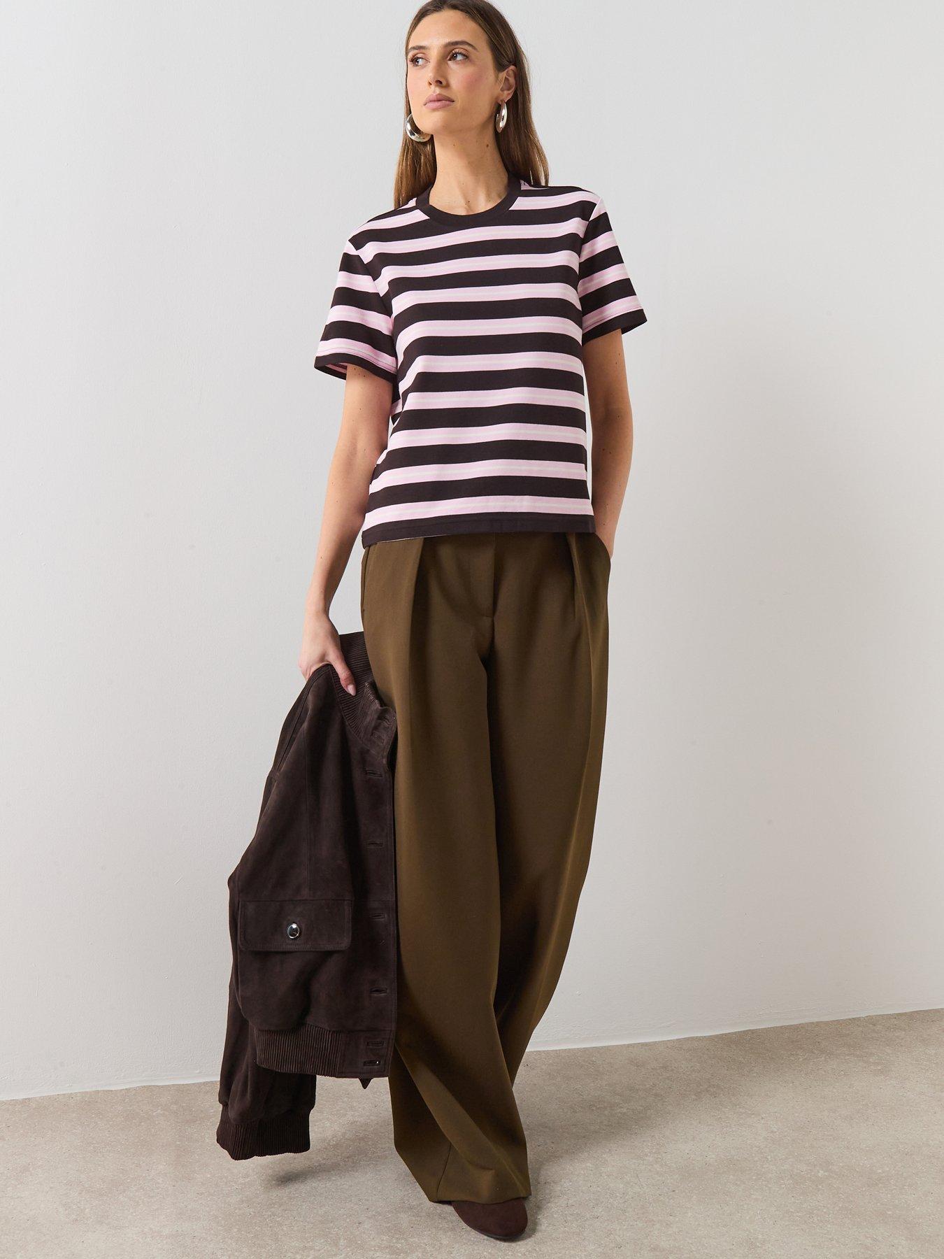 Image 5 of 6 of Mango Striped Short-sleeved T-shirt - Brown