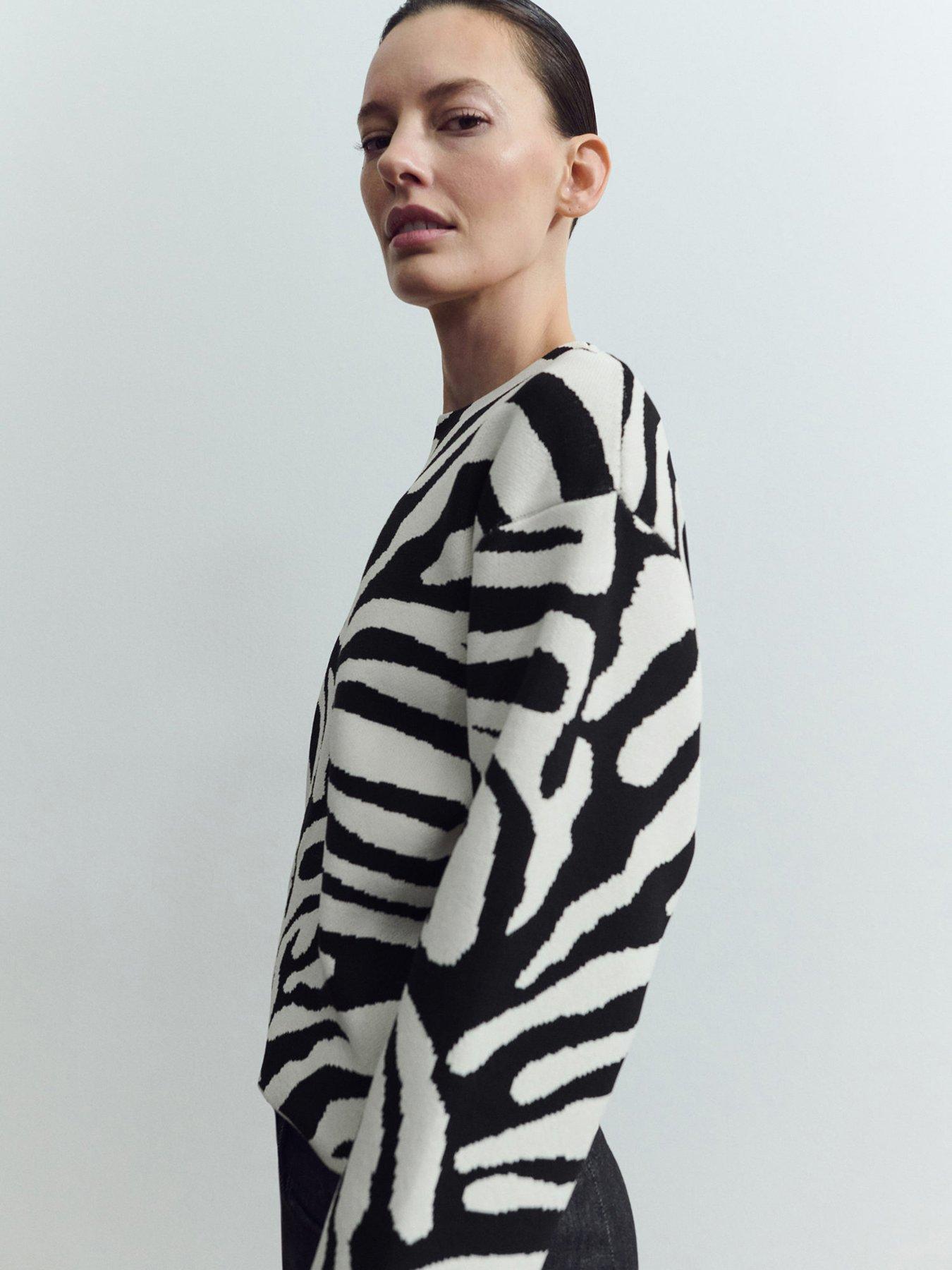 Mango Zebra Print Knit Sweater - Black