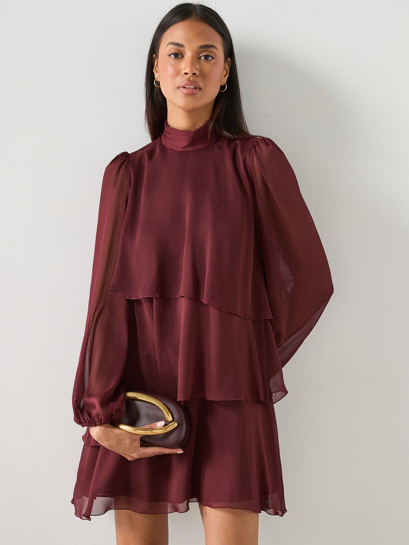 mango-ruffle-dress-with-draped-neckline-red