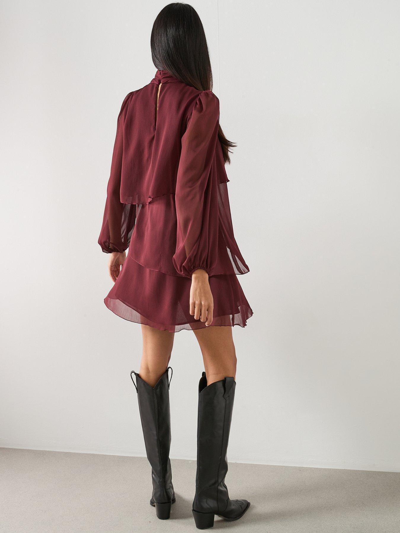 mango-ruffle-dress-with-draped-neckline-burgundystillFront