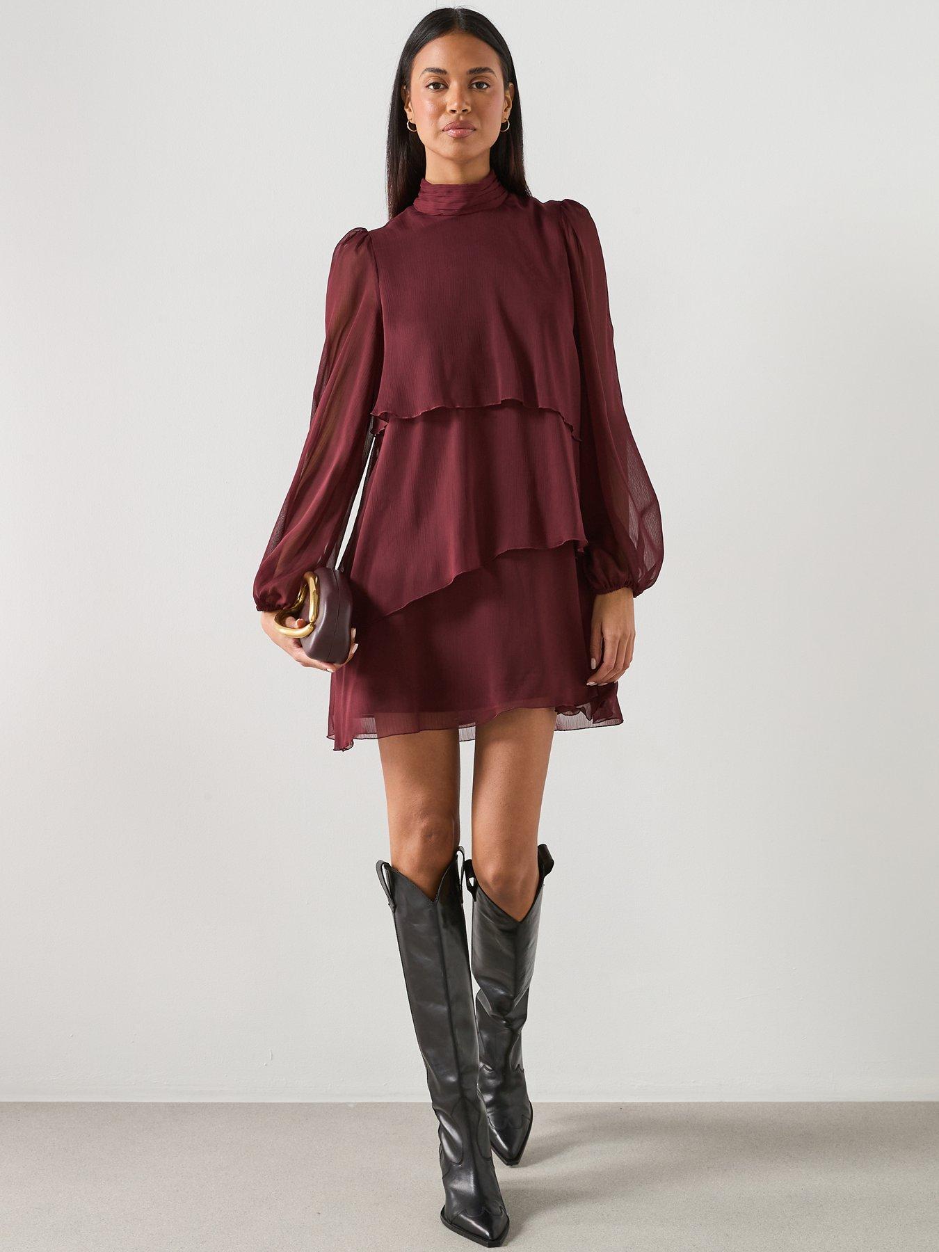 mango-ruffle-dress-with-draped-neckline-burgundyback