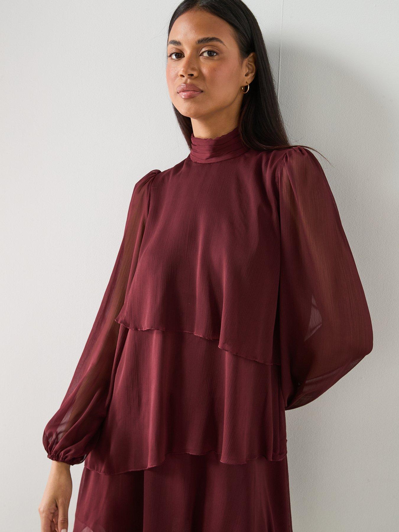 mango-ruffle-dress-with-draped-neckline-burgundydetail