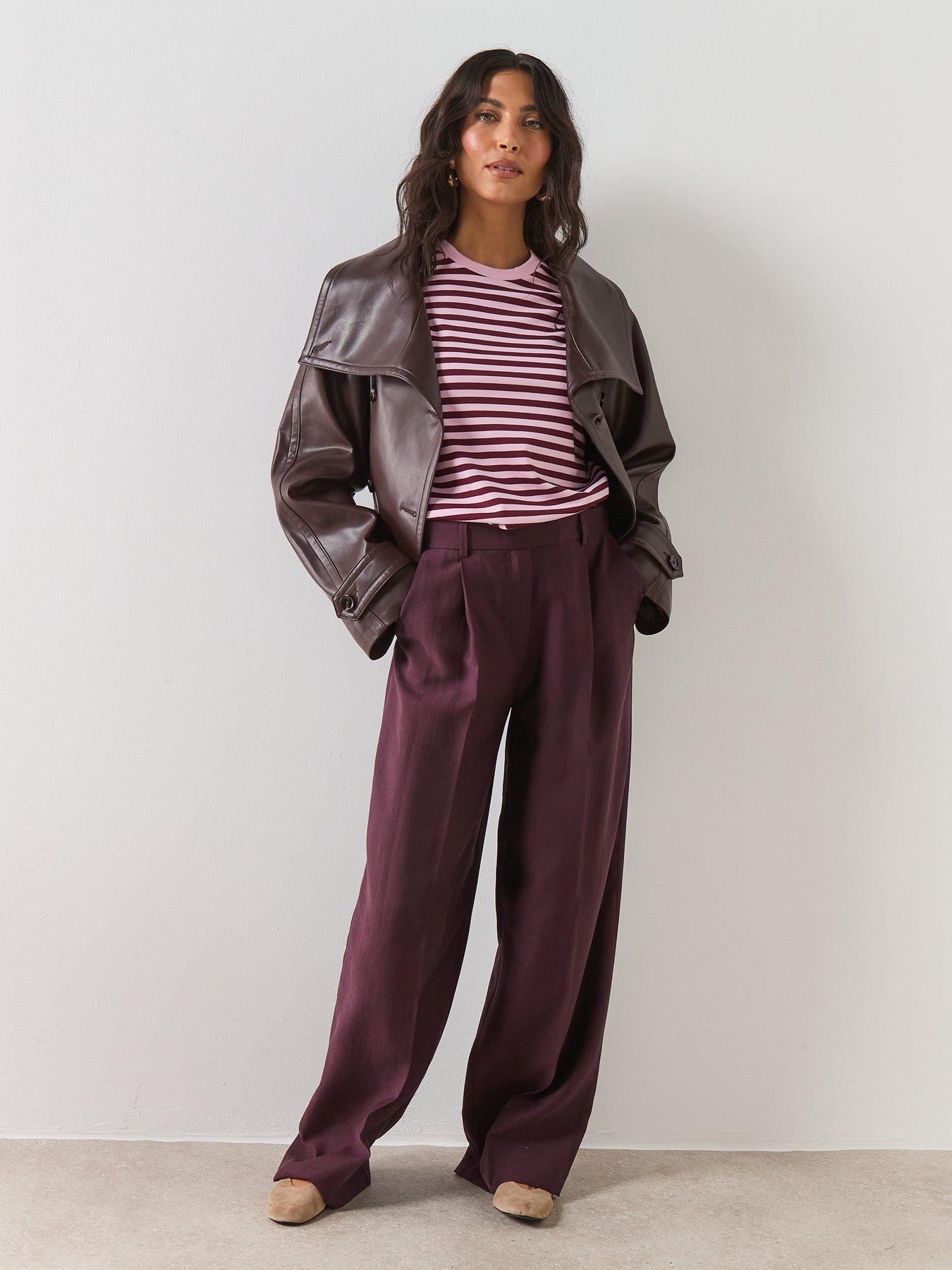 Image 3 of 6 of Mango Wide Leg Trousers - Purple