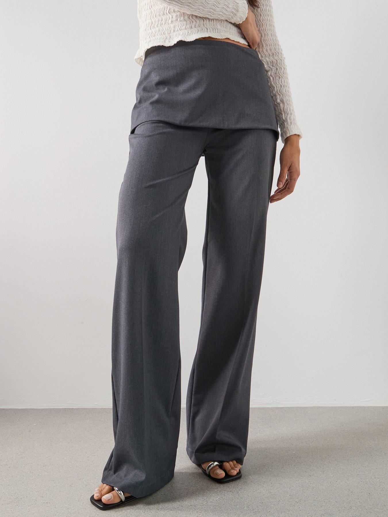 Image 1 of 6 of Mango Straight-Leg Trousers With A Mixed Design - Grey