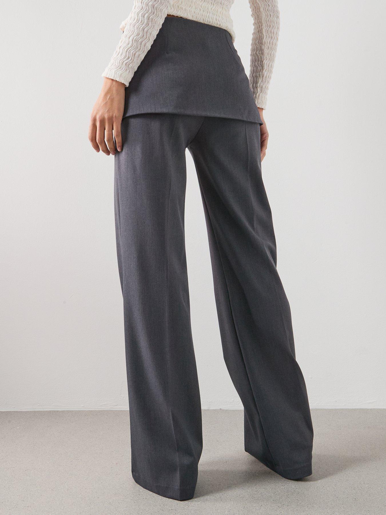 Image 2 of 6 of Mango Straight-Leg Trousers With A Mixed Design - Grey
