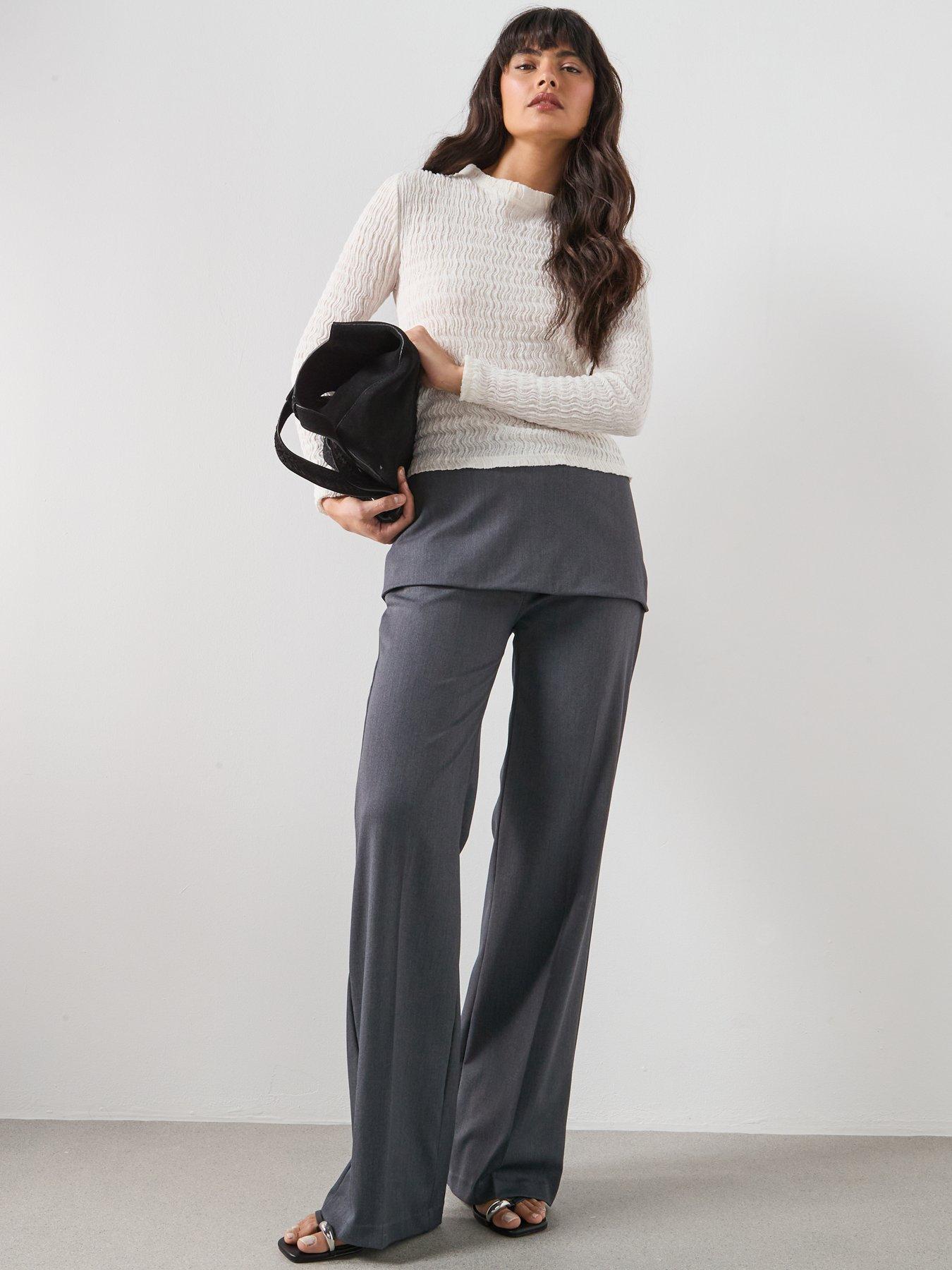 Image 3 of 6 of Mango Straight-Leg Trousers With A Mixed Design - Grey