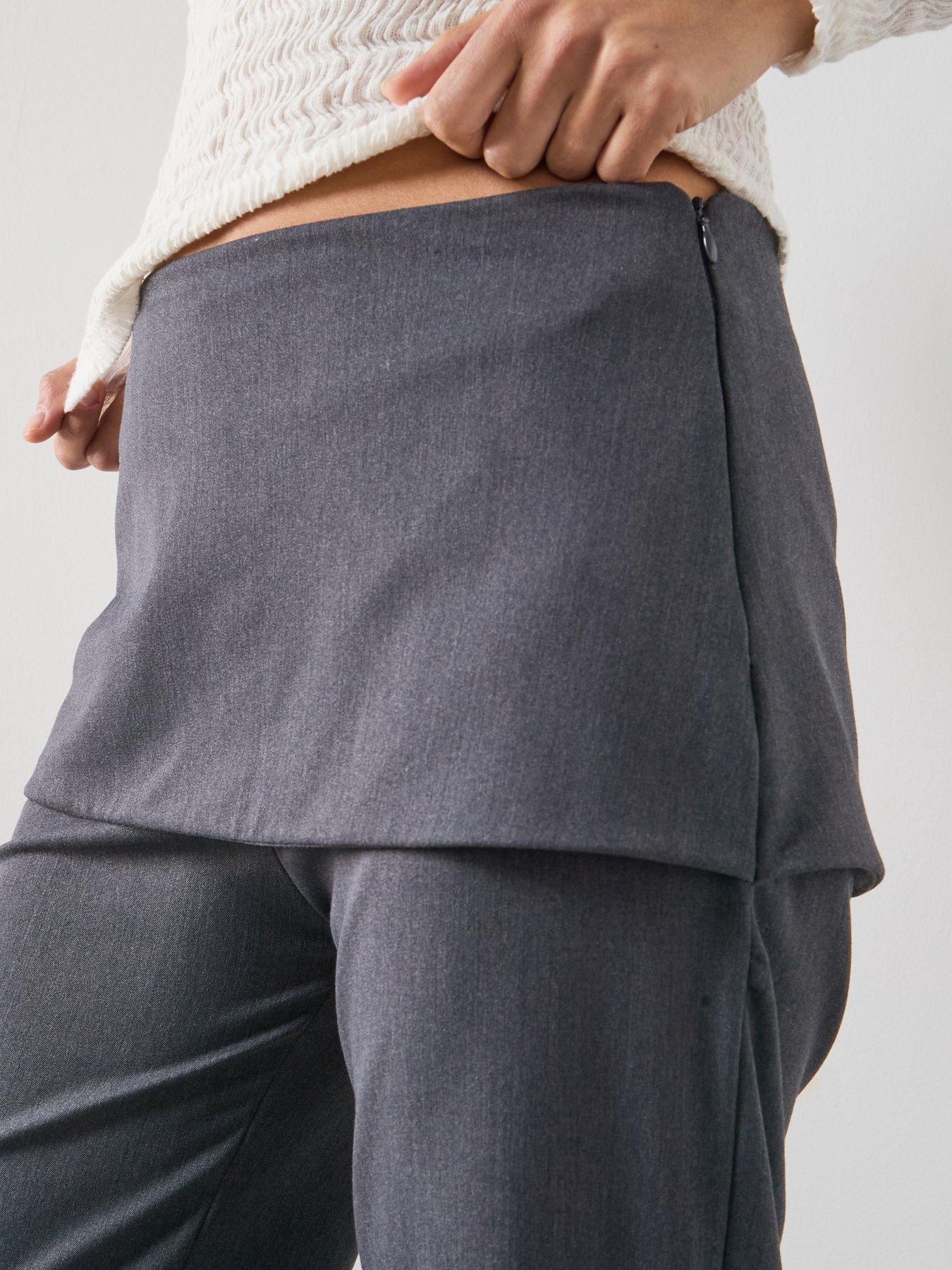 Image 4 of 6 of Mango Straight-Leg Trousers With A Mixed Design - Grey