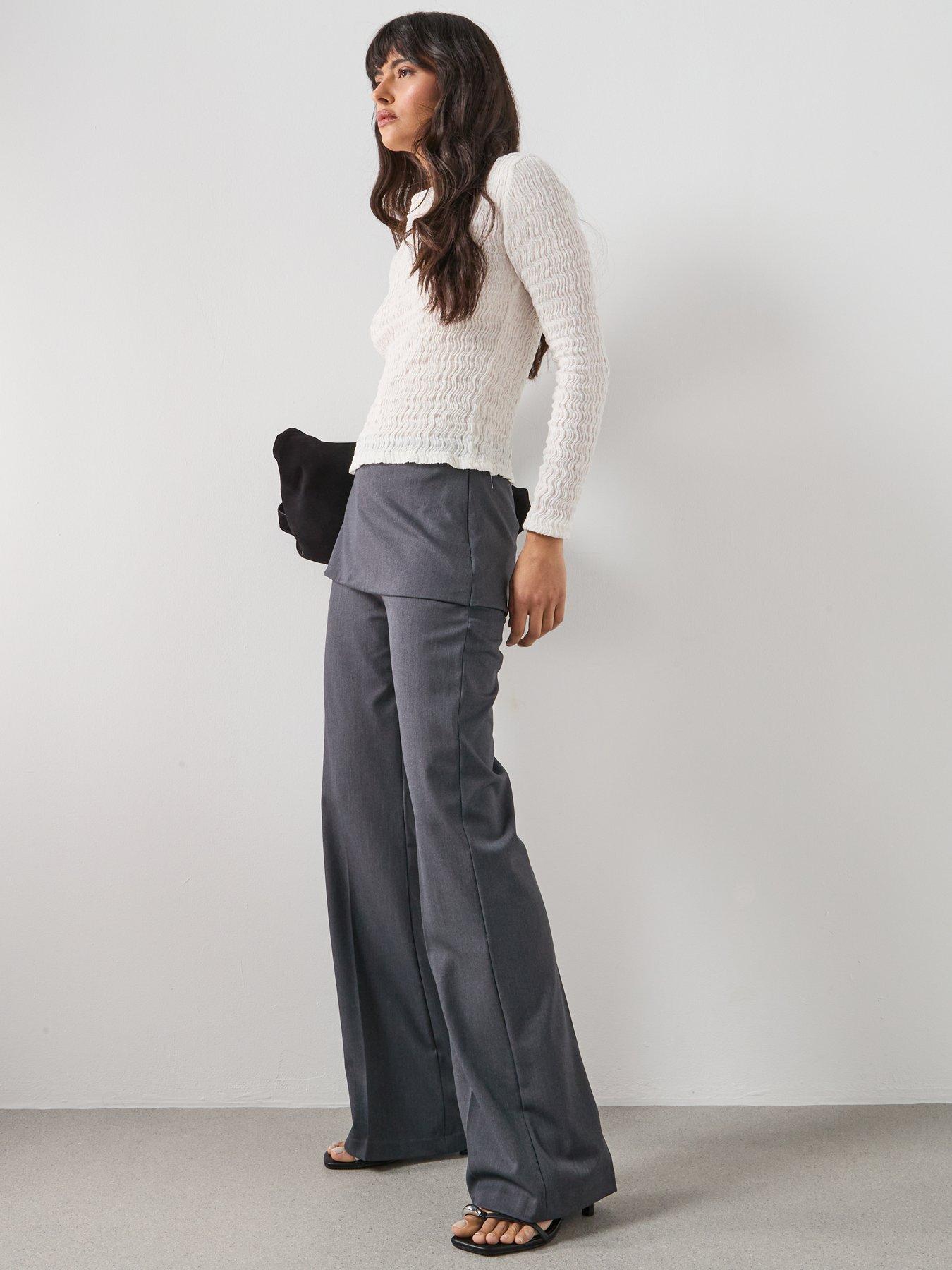 Image 5 of 6 of Mango Straight-Leg Trousers With A Mixed Design - Grey