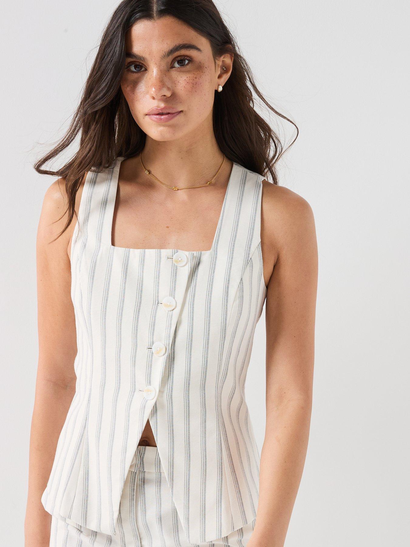 Image 1 of 6 of Vero Moda Vmmiona Sleeveless Striped Waistcoat - White