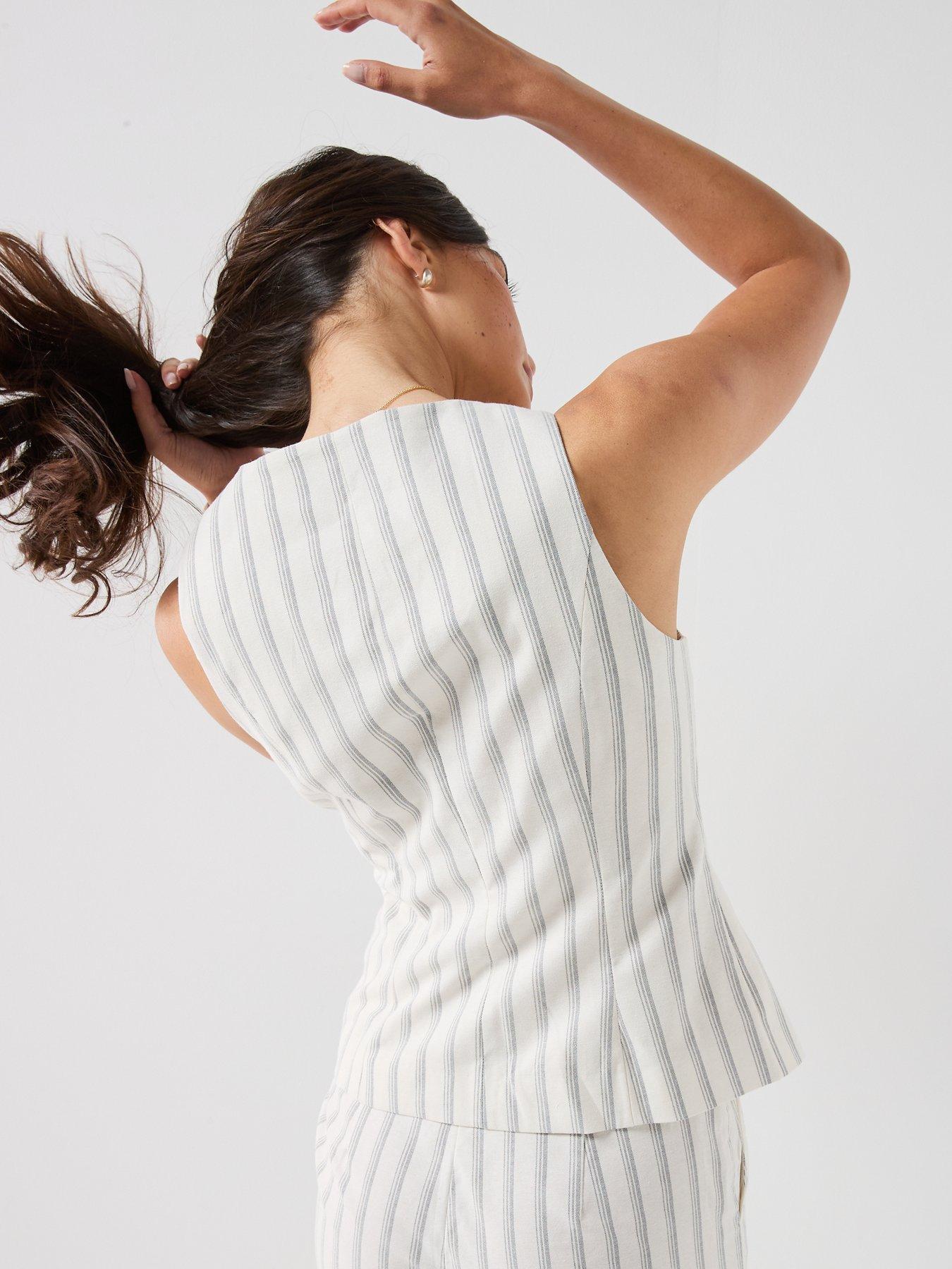 Image 2 of 6 of Vero Moda Vmmiona Sleeveless Striped Waistcoat - White