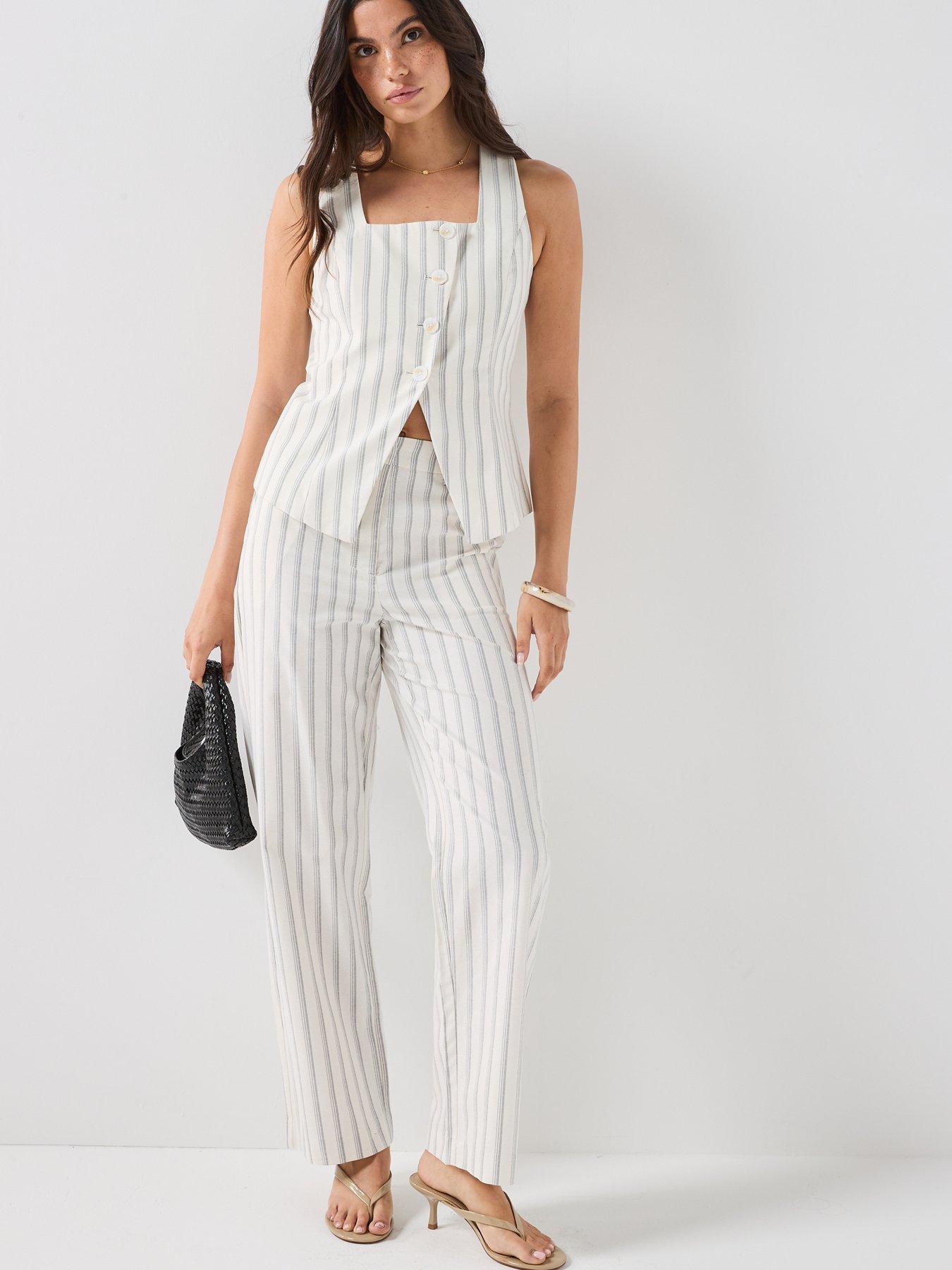 Image 3 of 6 of Vero Moda Vmmiona Sleeveless Striped Waistcoat - White