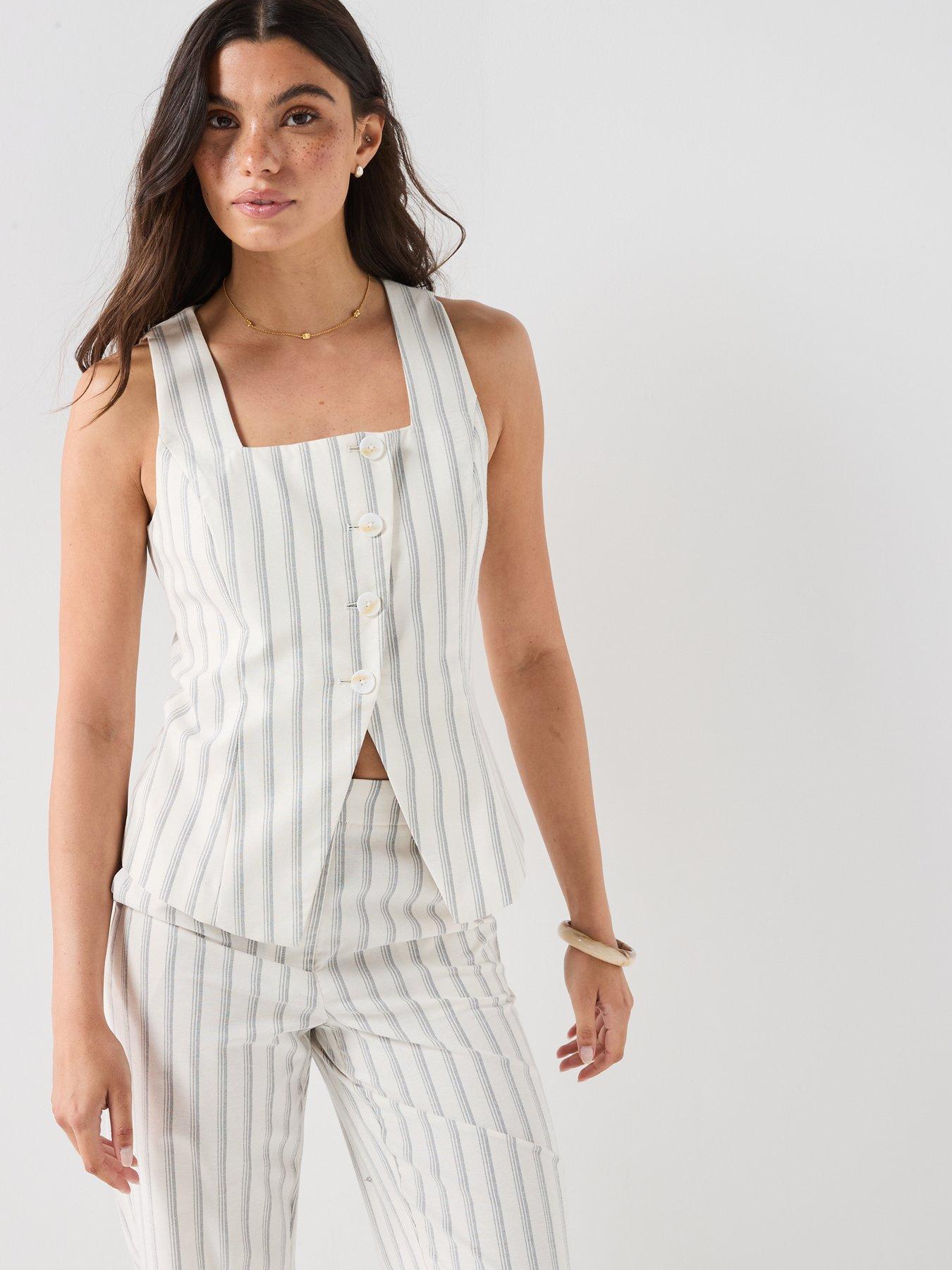 Image 4 of 6 of Vero Moda Vmmiona Sleeveless Striped Waistcoat - White