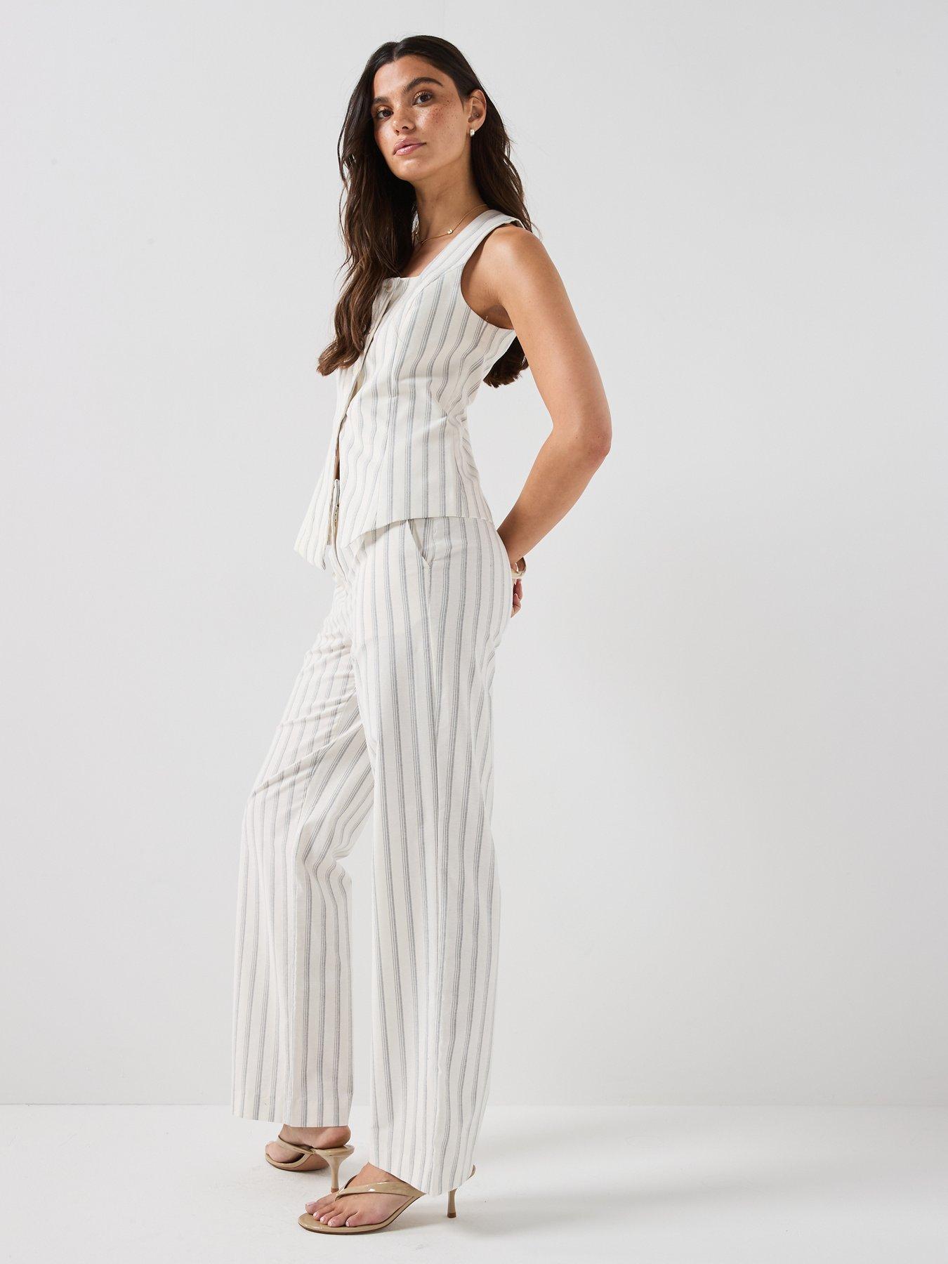 Image 5 of 6 of Vero Moda Vmmiona Sleeveless Striped Waistcoat - White