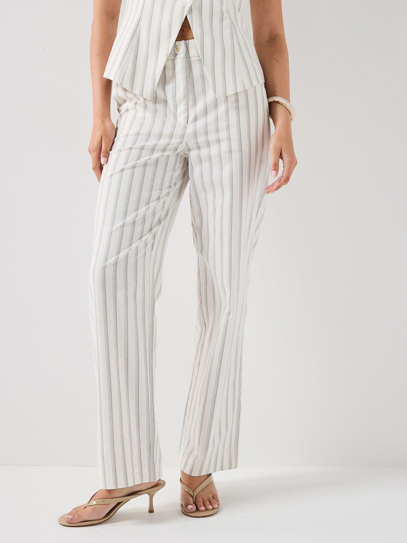 Vero Moda Vmmiona Striped Straight Trousers - White