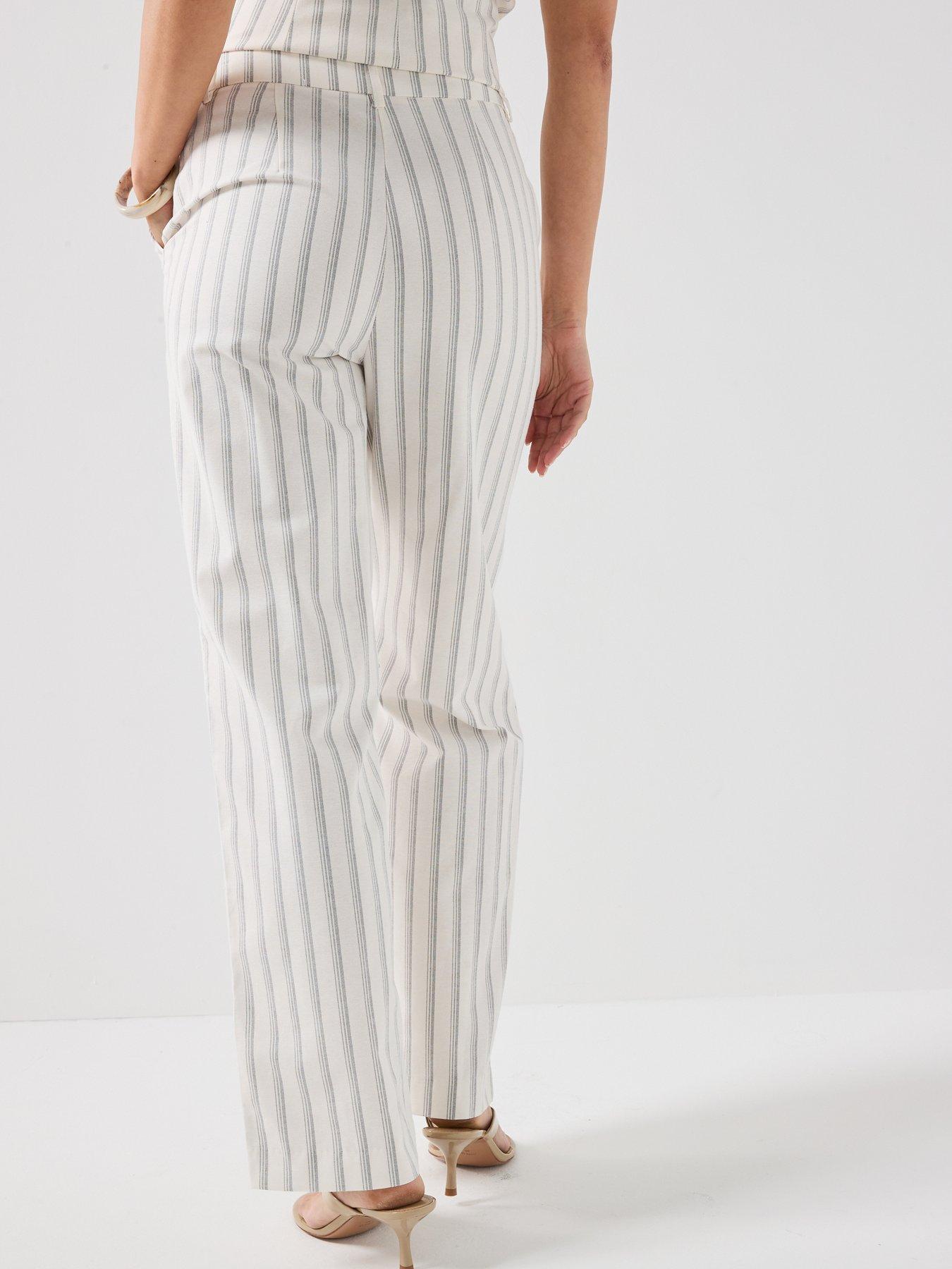 Image 2 of 5 of Vero Moda Vmmiona Striped Straight Trousers - White