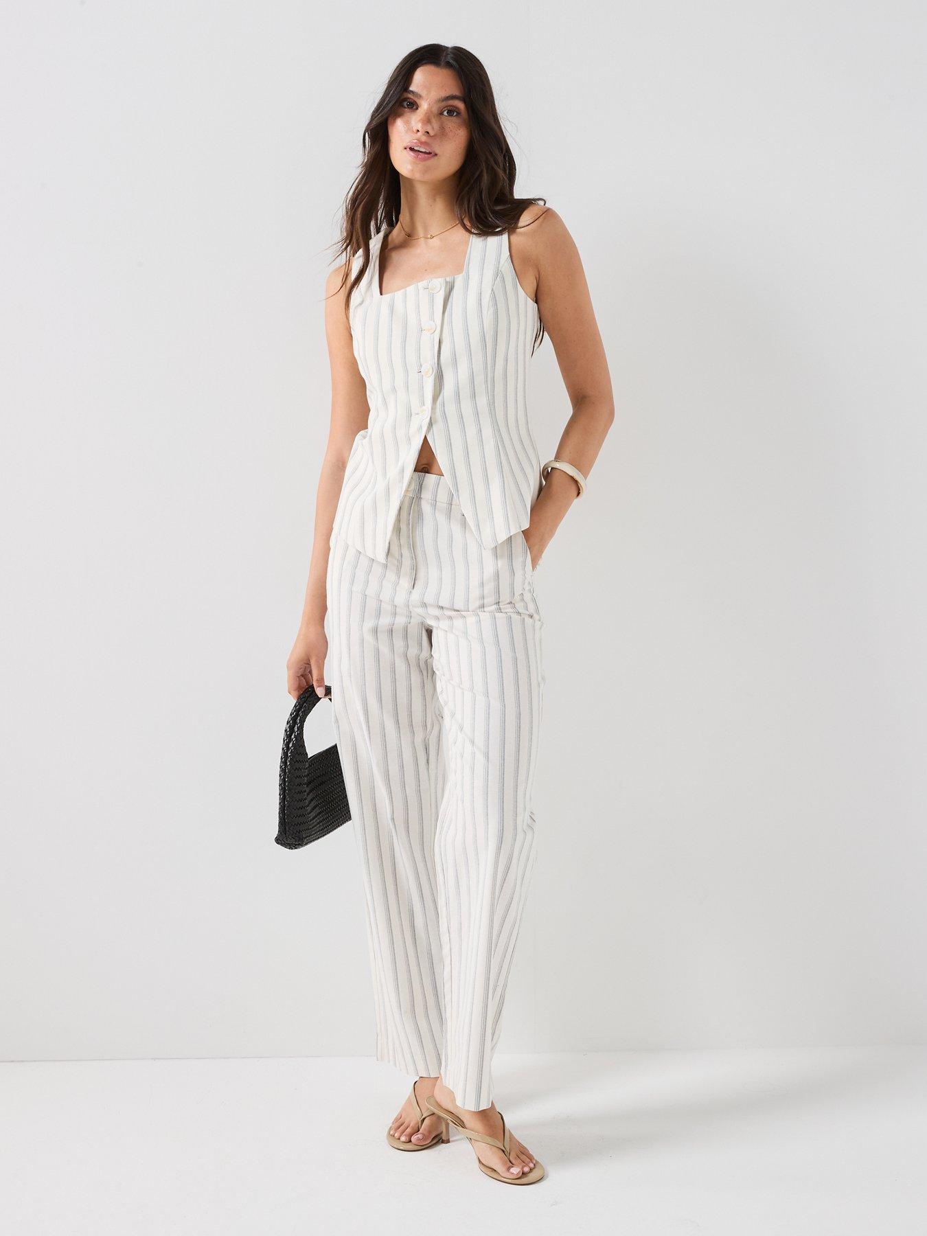 Image 3 of 5 of Vero Moda Vmmiona Striped Straight Trousers - White