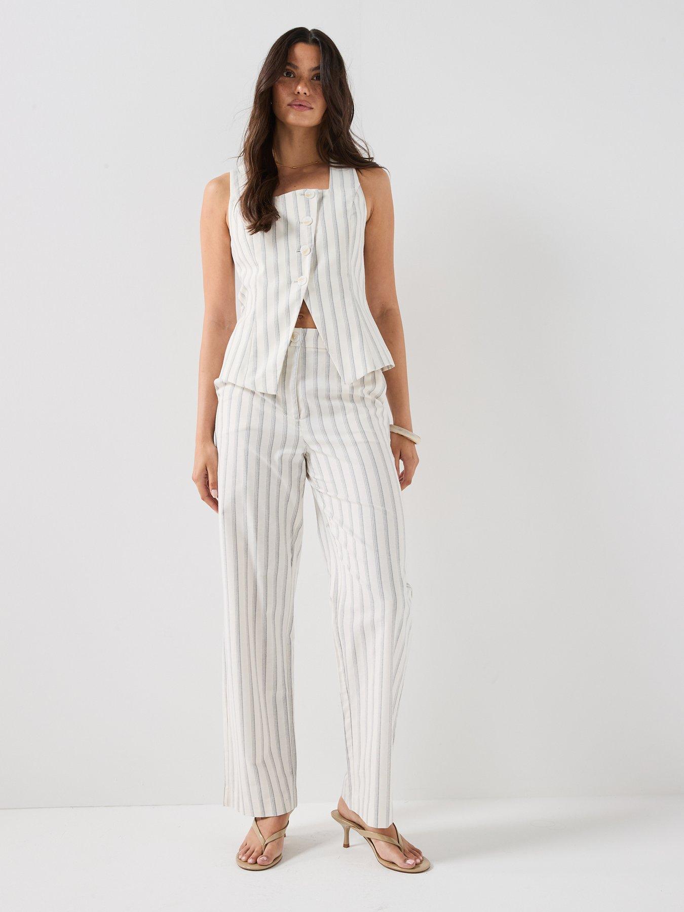 Image 4 of 5 of Vero Moda Vmmiona Striped Straight Trousers - White