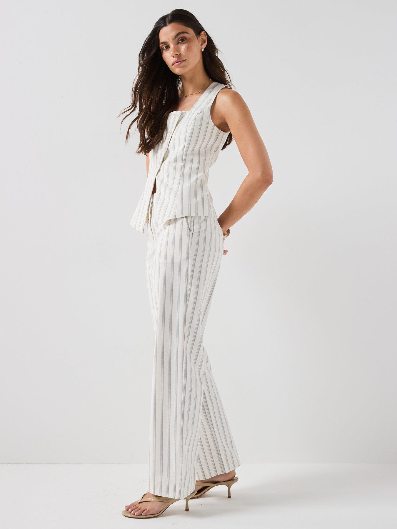 Image 5 of 5 of Vero Moda Vmmiona Striped Straight Trousers - White