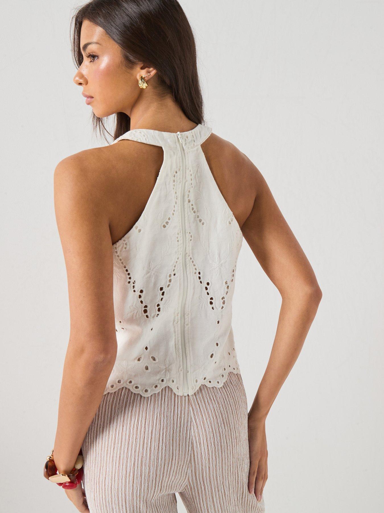 Image 2 of 5 of Vero Moda Vmlyng Sl Halterneck Brod Anglaise Vest - White