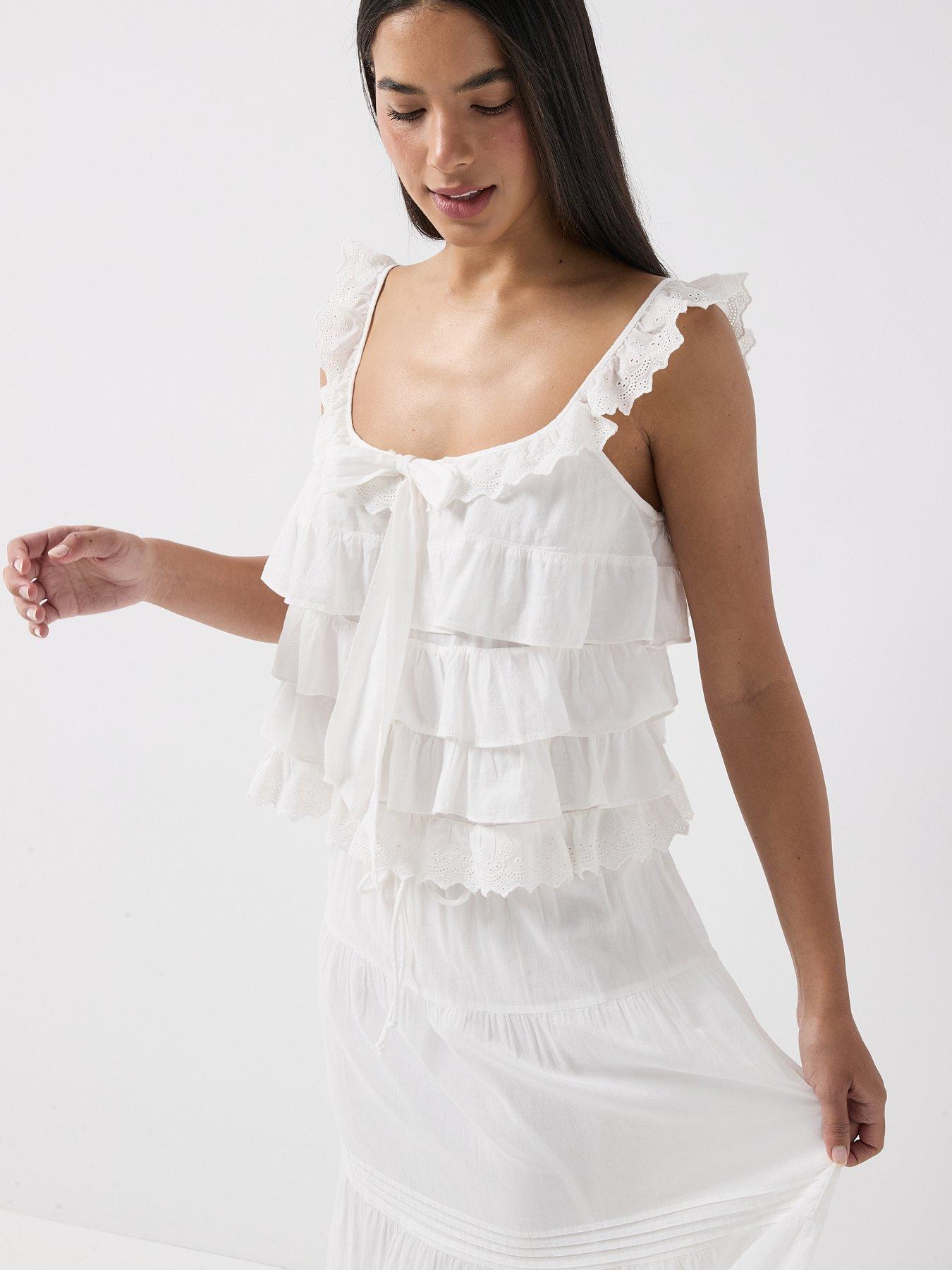 Image 6 of 6 of Vero Moda Frill Front Tie Top - White
