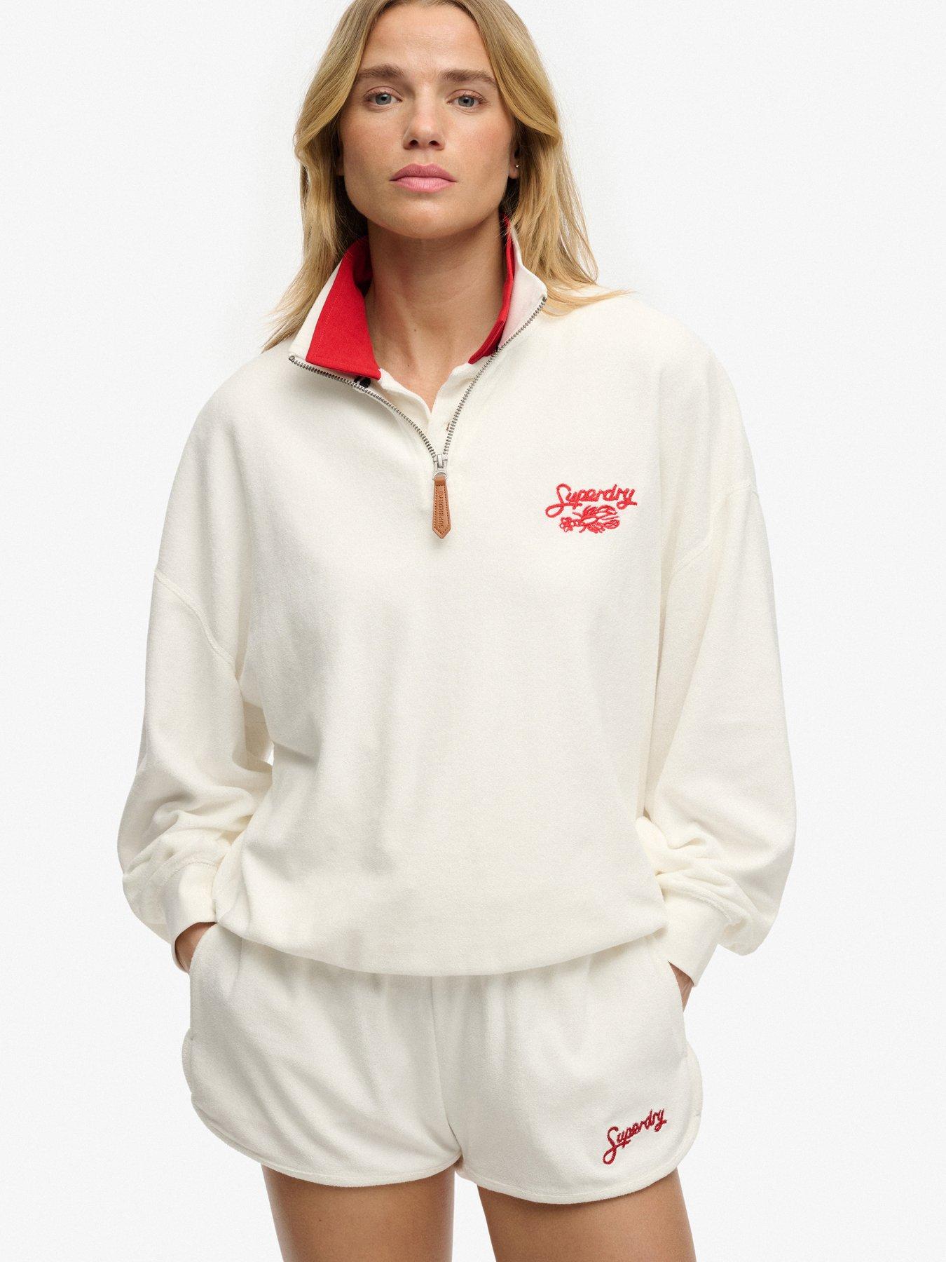Image 1 of 6 of Superdry Heritage Terry Half Zip Sweatshirt - Cream