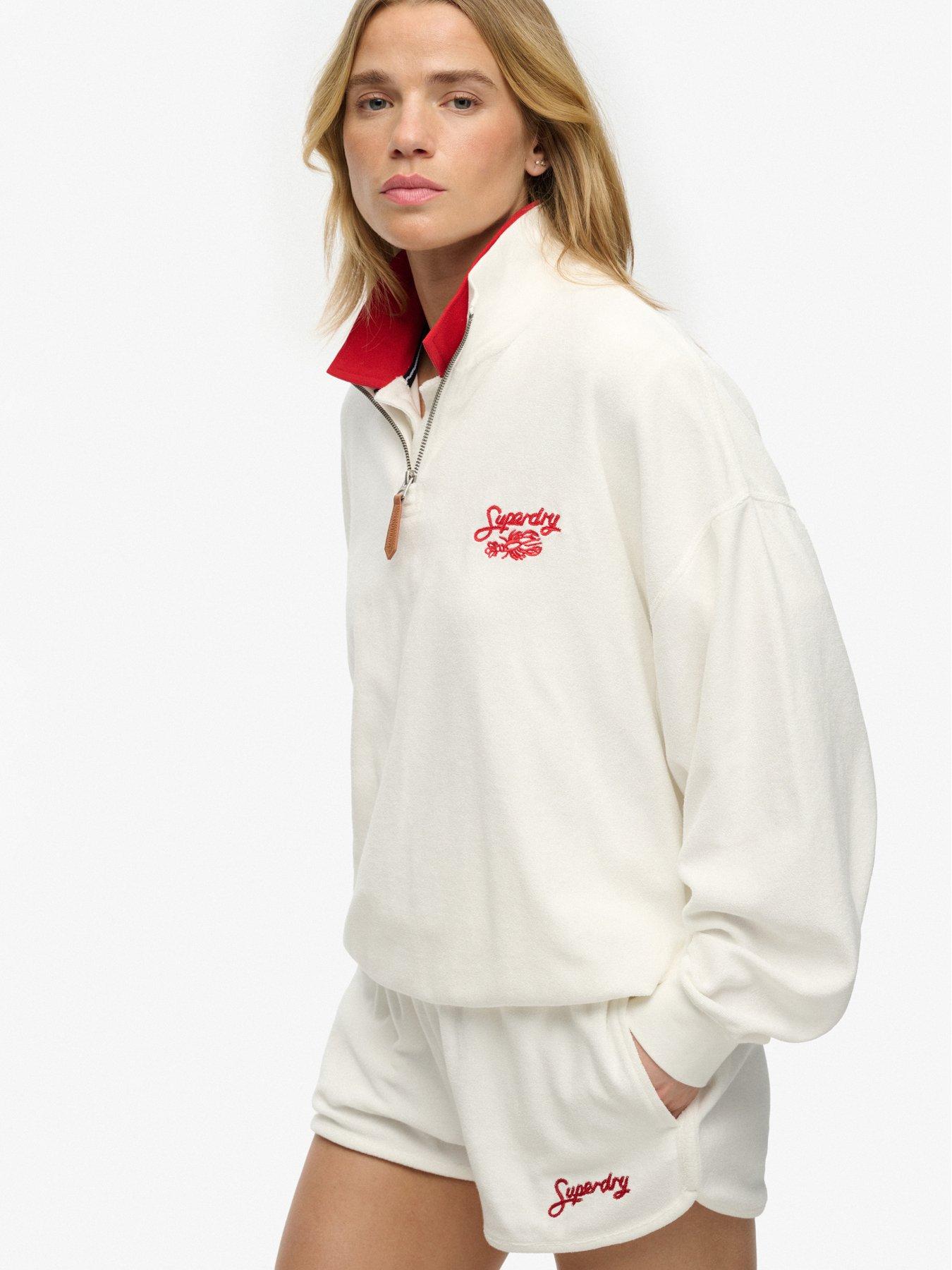 Image 4 of 6 of Superdry Heritage Terry Half Zip Sweatshirt - Cream