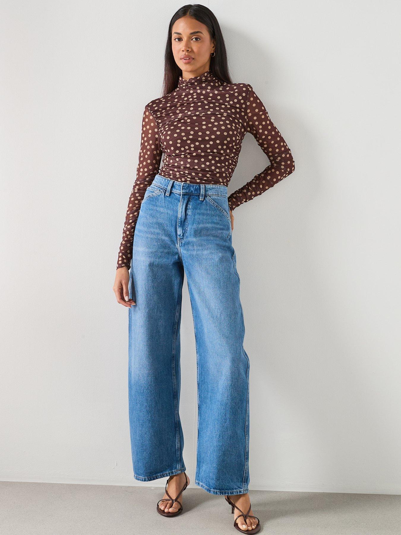 Image 3 of 6 of Mango Ruched Polka Dot T-Shirt - Brown