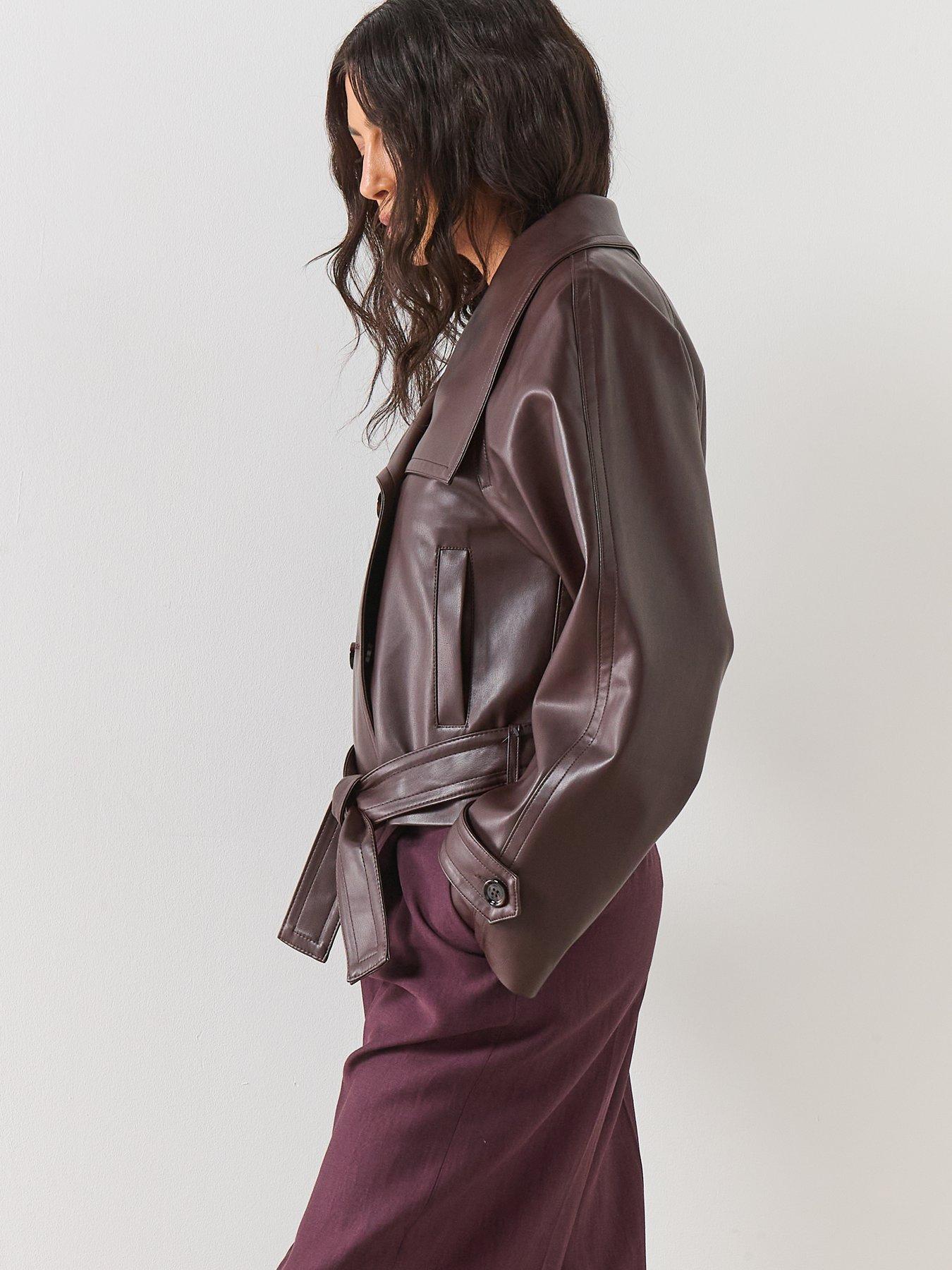 Image 4 of 6 of Mango Faux-leather Jacket With Maxi Lapels - Red