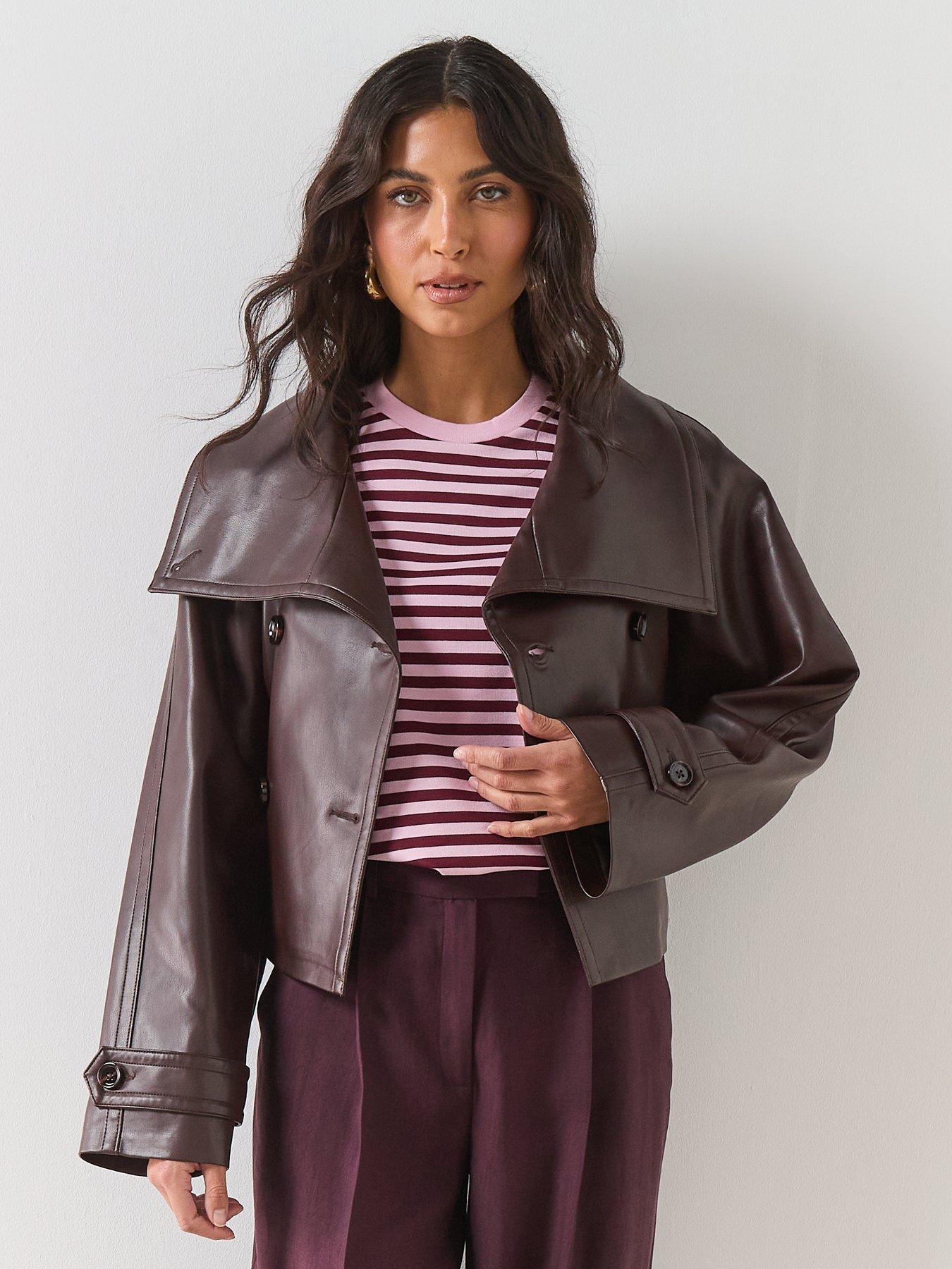 Image 5 of 6 of Mango Faux-leather Jacket With Maxi Lapels - Red