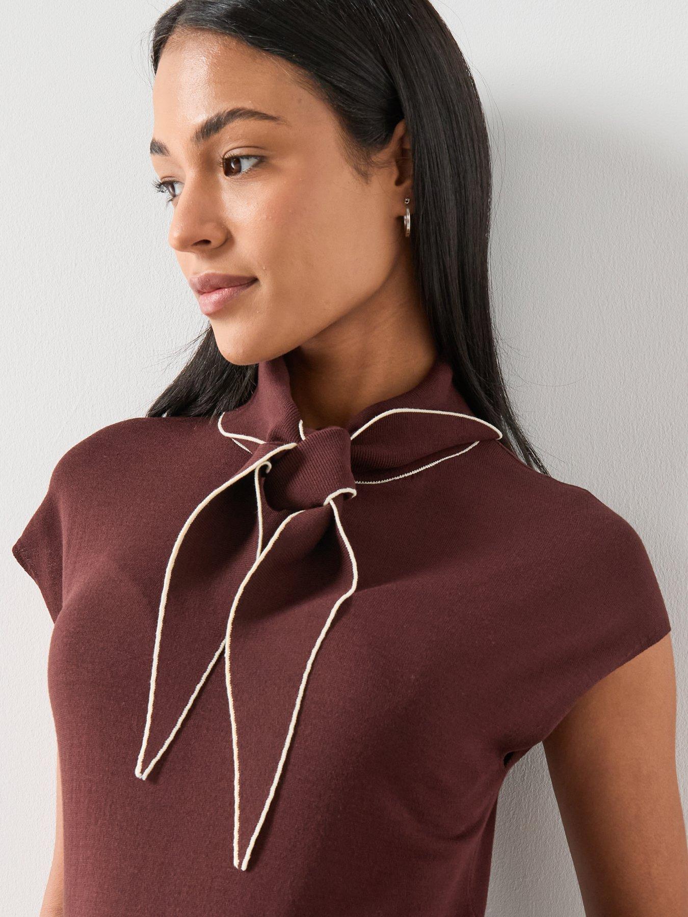 mango-knitted-top-with-scarf-detail-brownoutfit