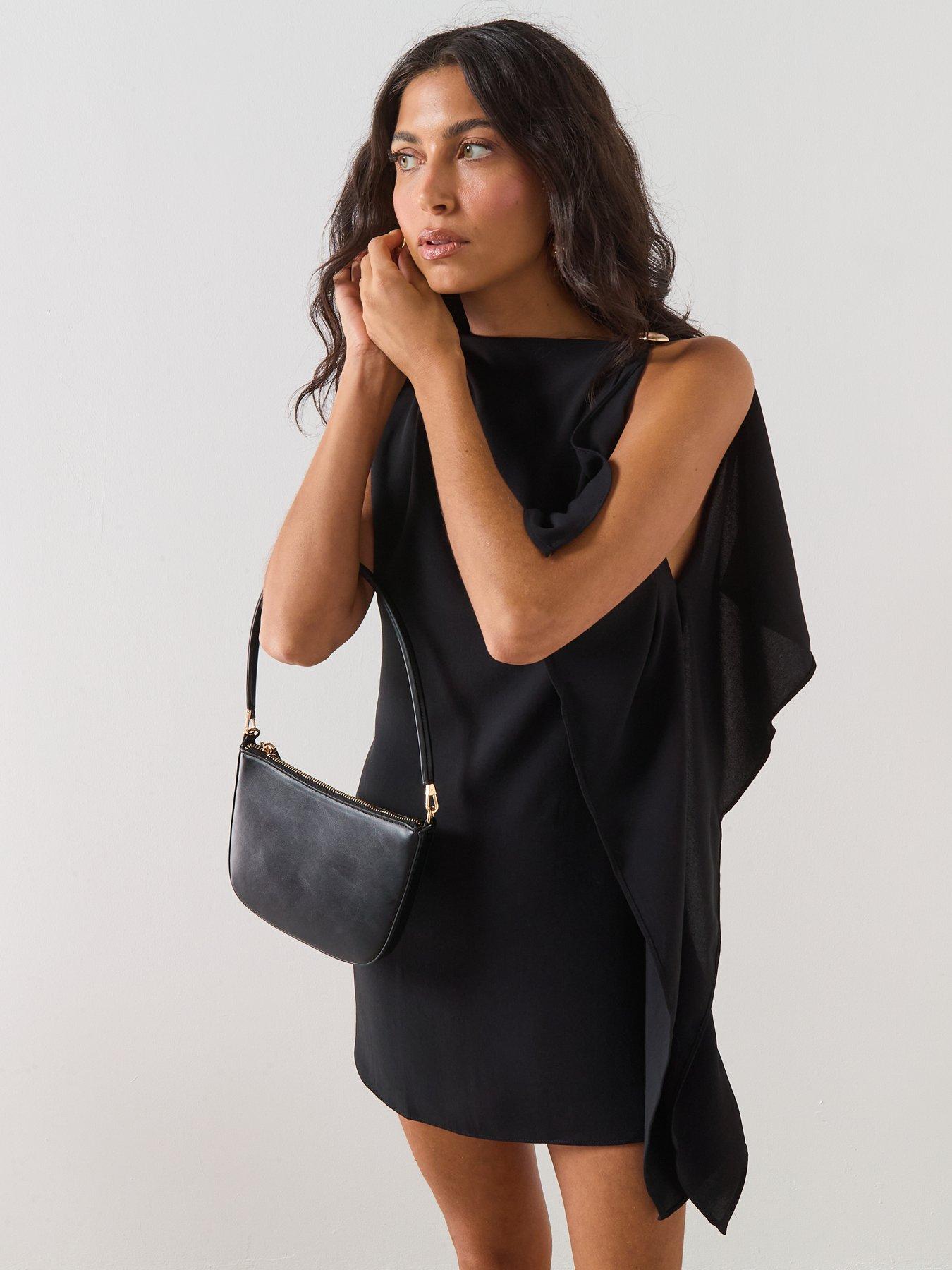 mango-short-asymmetrical-sleeve-dress-blackdetail