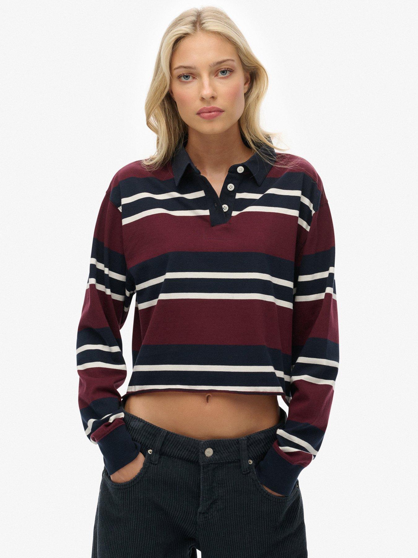 Image 1 of 5 of Superdry Ath Ess Cropped Stripe Rugby - Red