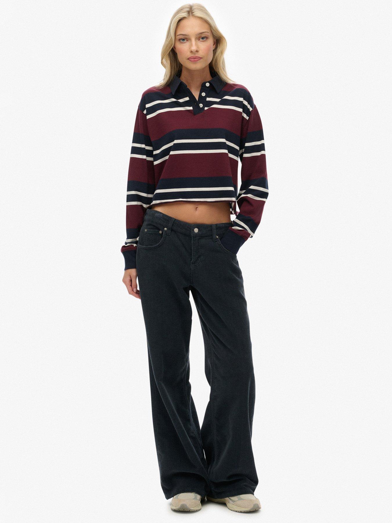 Image 3 of 5 of Superdry Ath Ess Cropped Stripe Rugby - Red