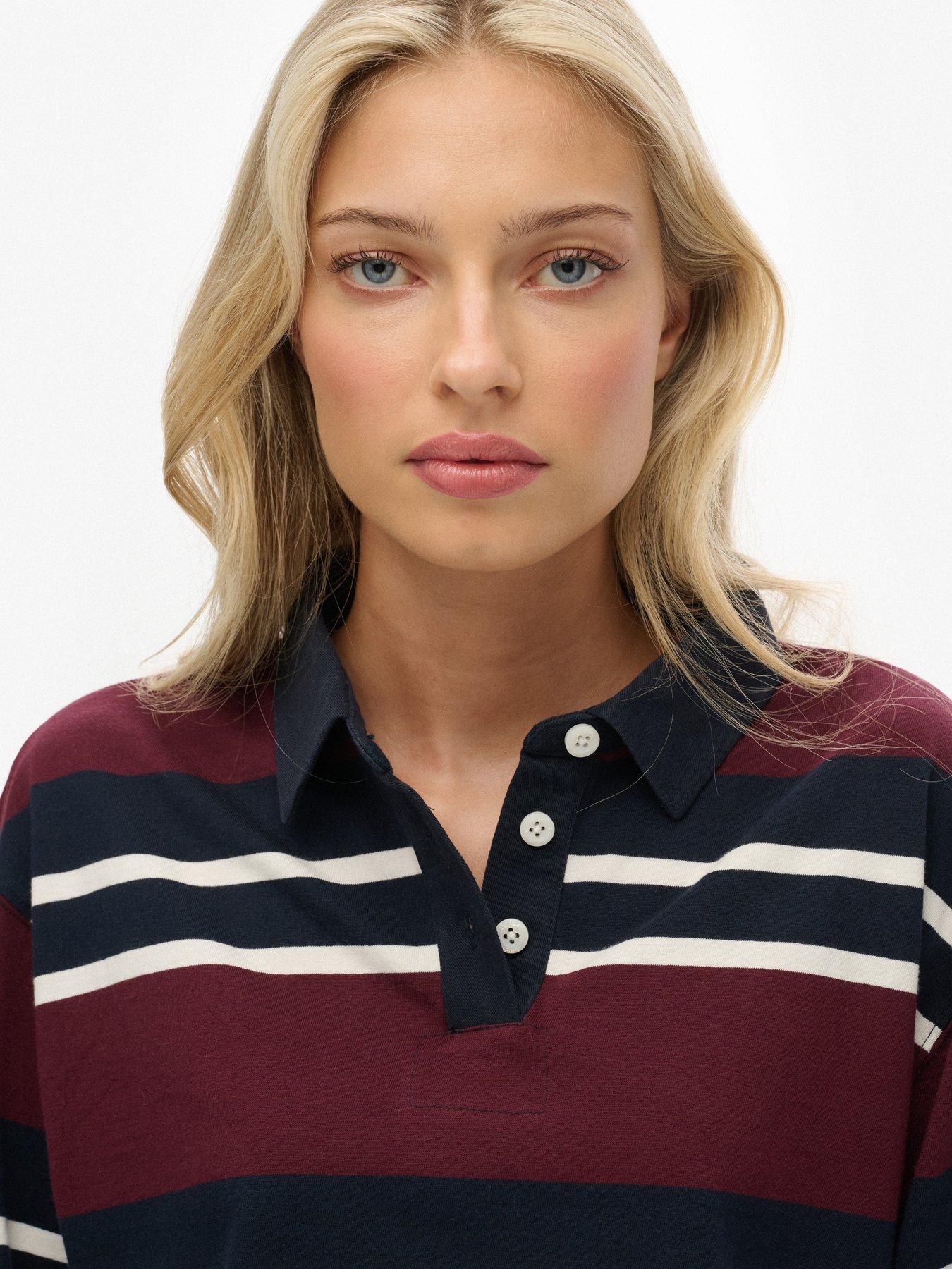 Image 4 of 5 of Superdry Ath Ess Cropped Stripe Rugby - Red