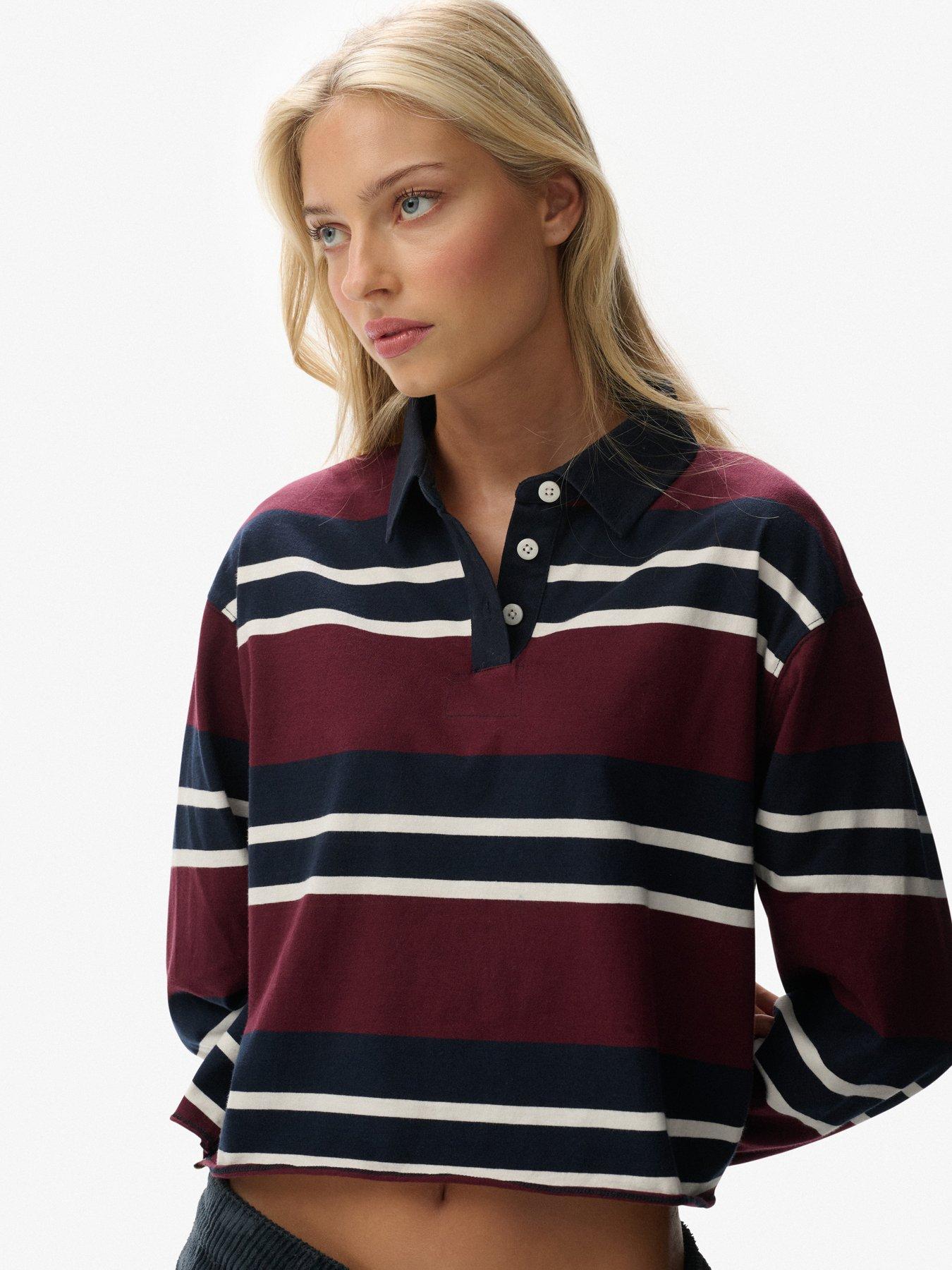 Image 5 of 5 of Superdry Ath Ess Cropped Stripe Rugby - Red