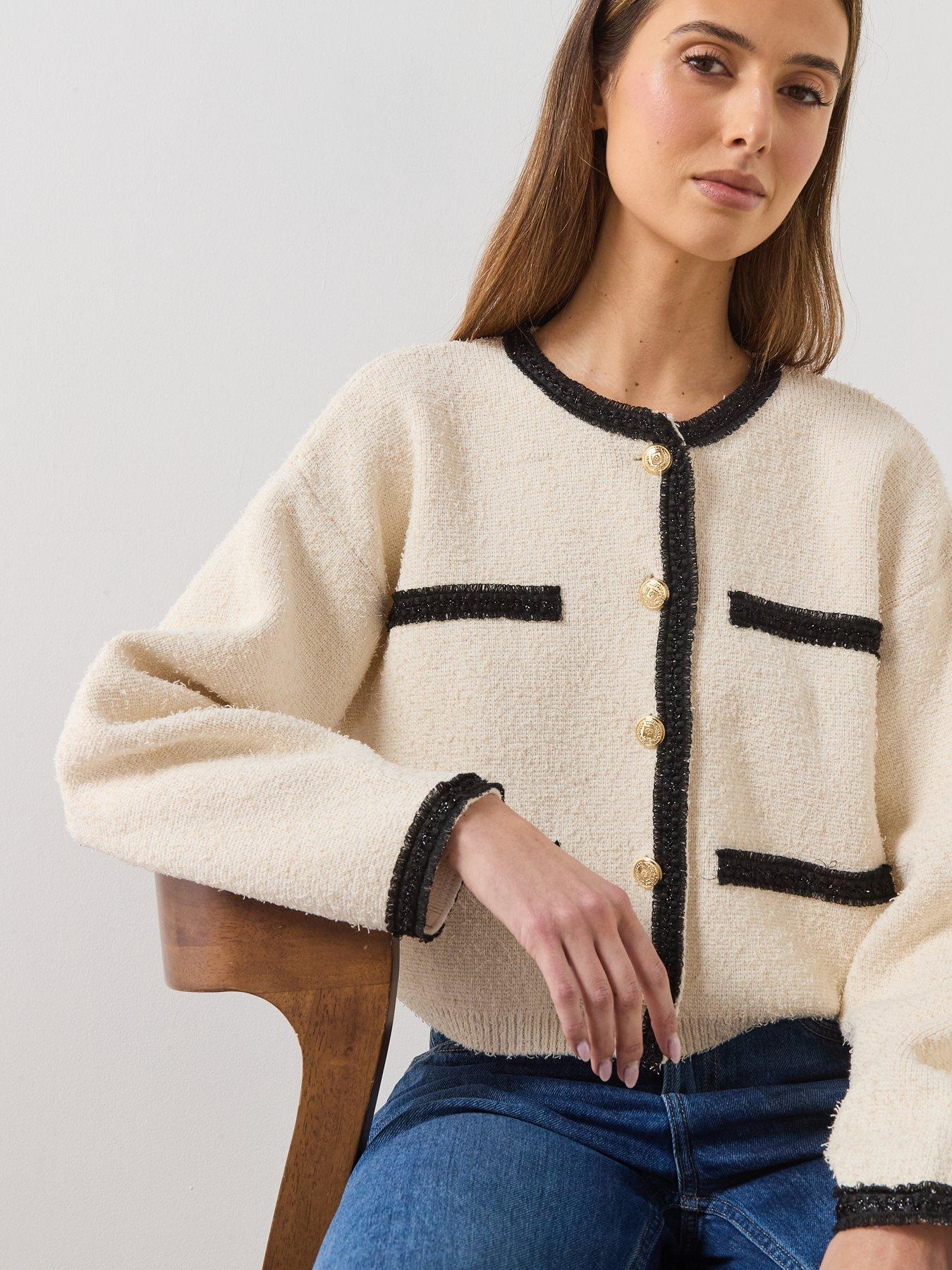 Image 6 of 6 of Mango Contrasting Ribbed Cardigan - Beige