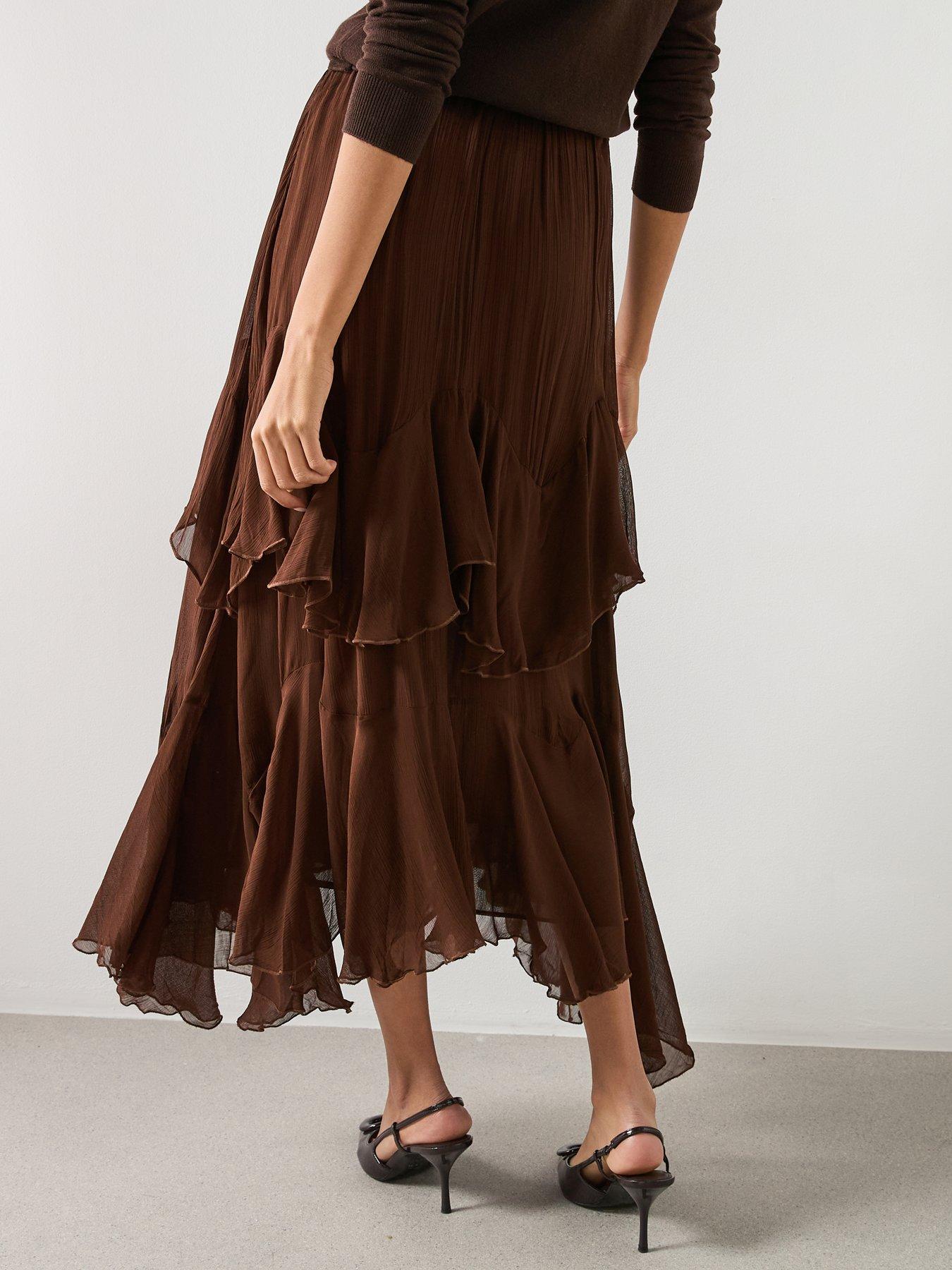 mango-ruffled-chiffon-skirt-brownstillFront