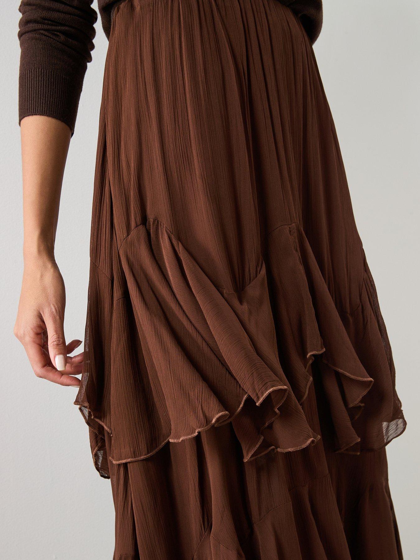 mango-ruffled-chiffon-skirt-brownoutfit