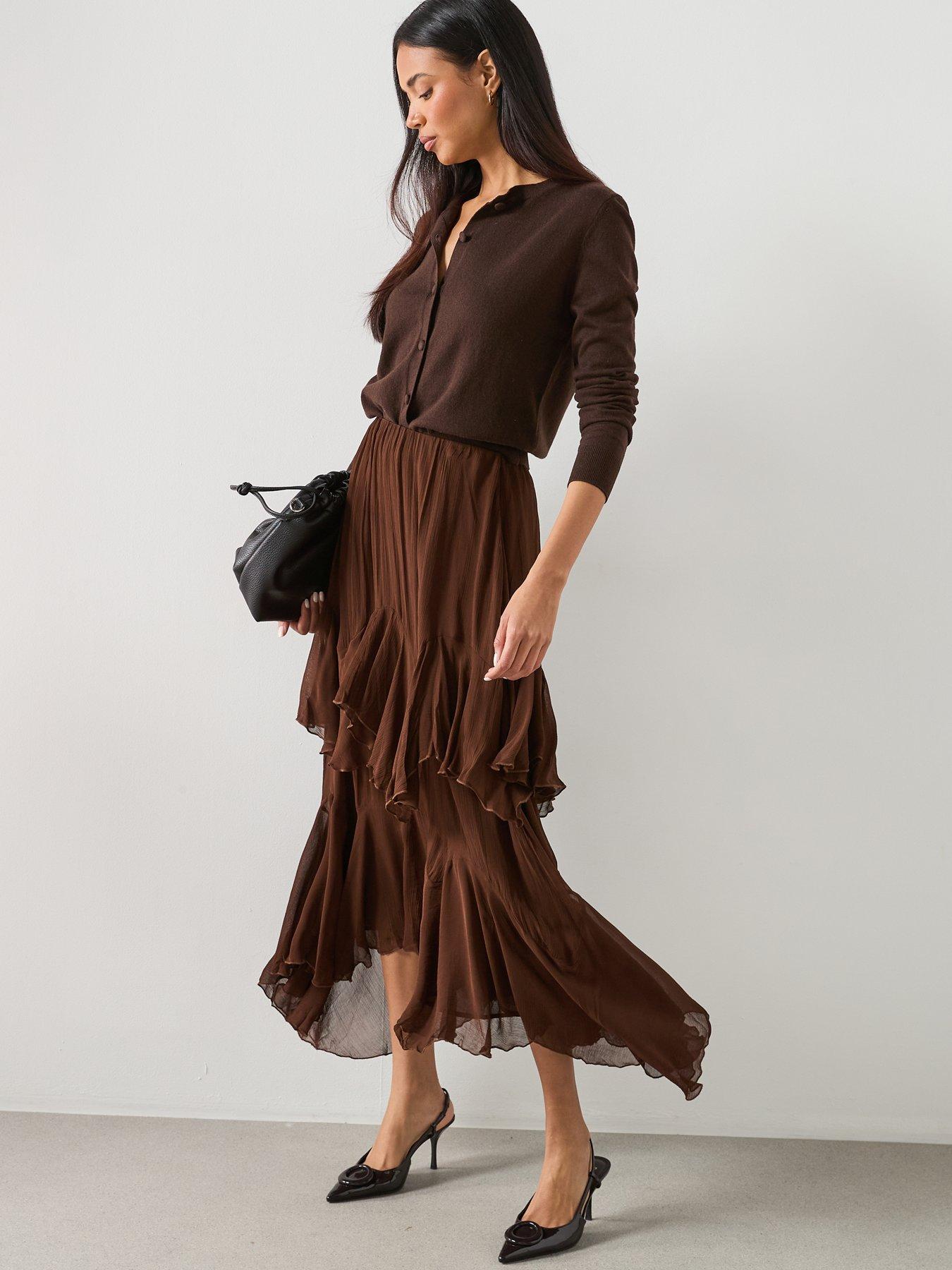 mango-ruffled-chiffon-skirt-browndetail